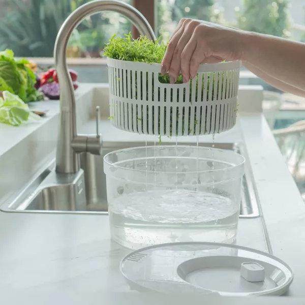 OU Salad Spinner Clear 5.8qt - Large Vegetable Washer Lettuce Dryer w/ Bowl, Lid & Storage Container, BPA Free Easy Spin