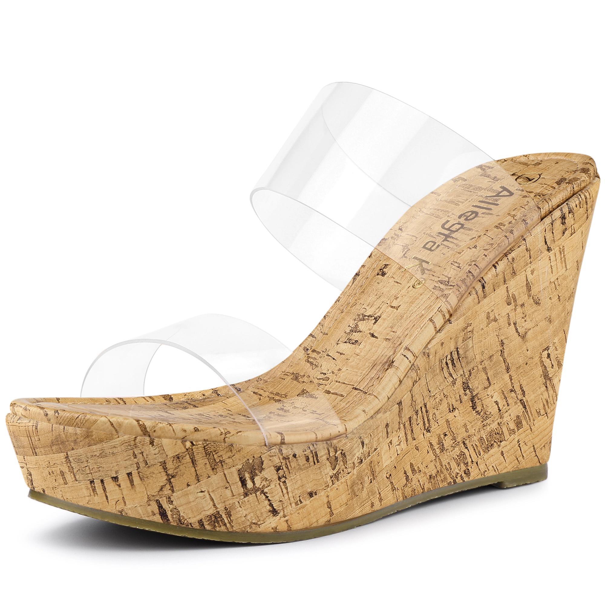 BLISSFUL STEP Women's Clear Platform Open Toe Wedge Heels Slide TPU Sandals