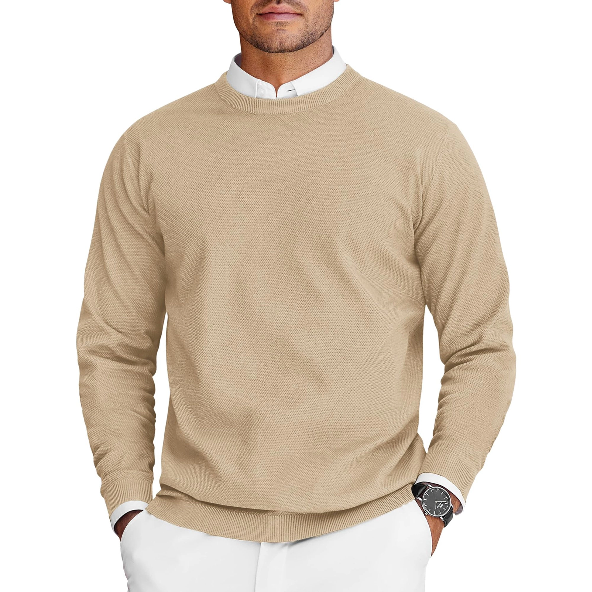 COOFANDY Mens Classic Crew Neck Sweater Long Sleeve Ribbed Trim Pullover Fall Tops