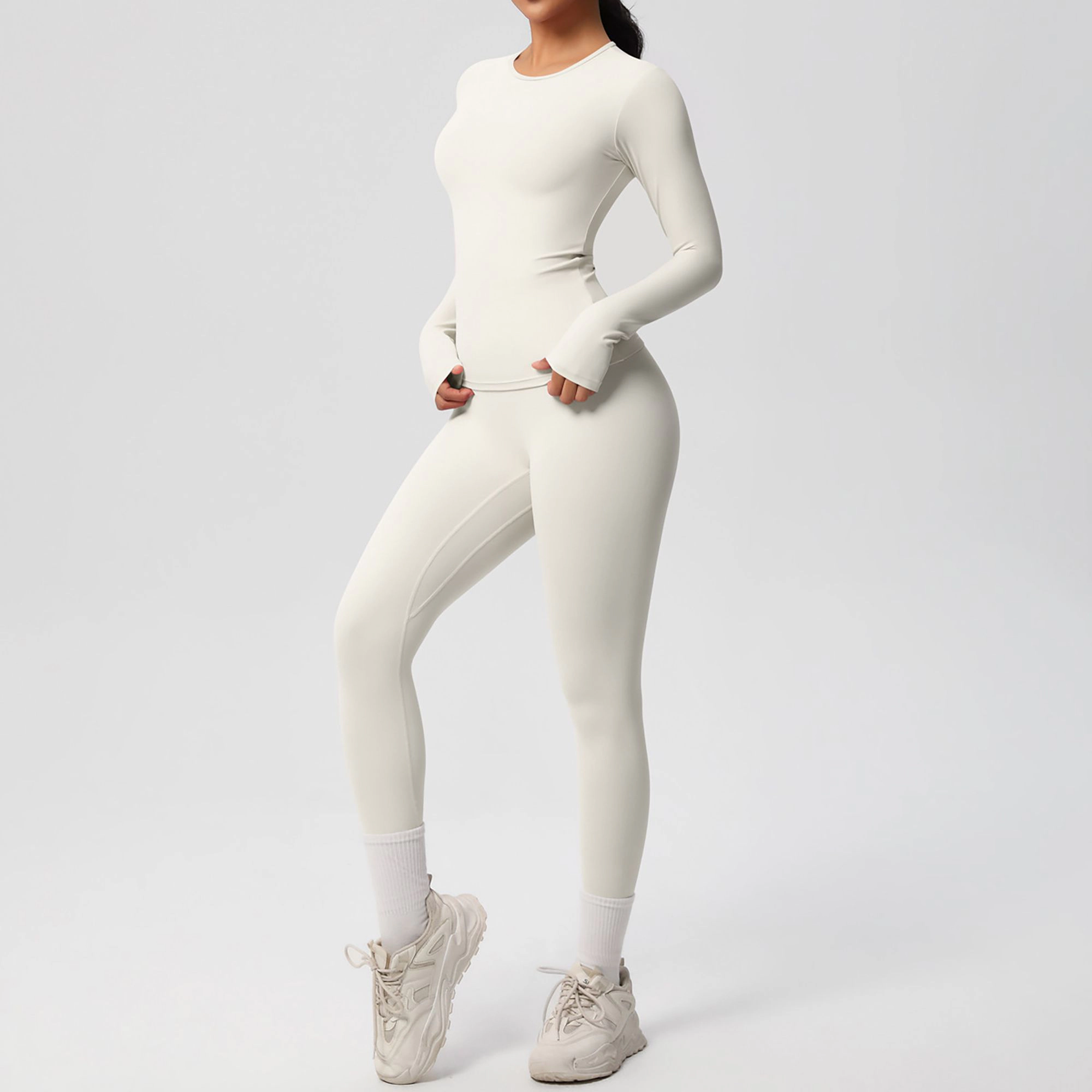 Anna-Kaci Women's Long Sleeve Crew Neck Top and High Waist Leggings Set with Slim Fit Design