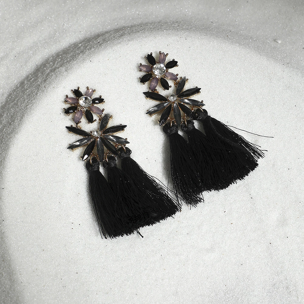 SOHI Women's Onyx Black Crystal Tassel Drop Earrings