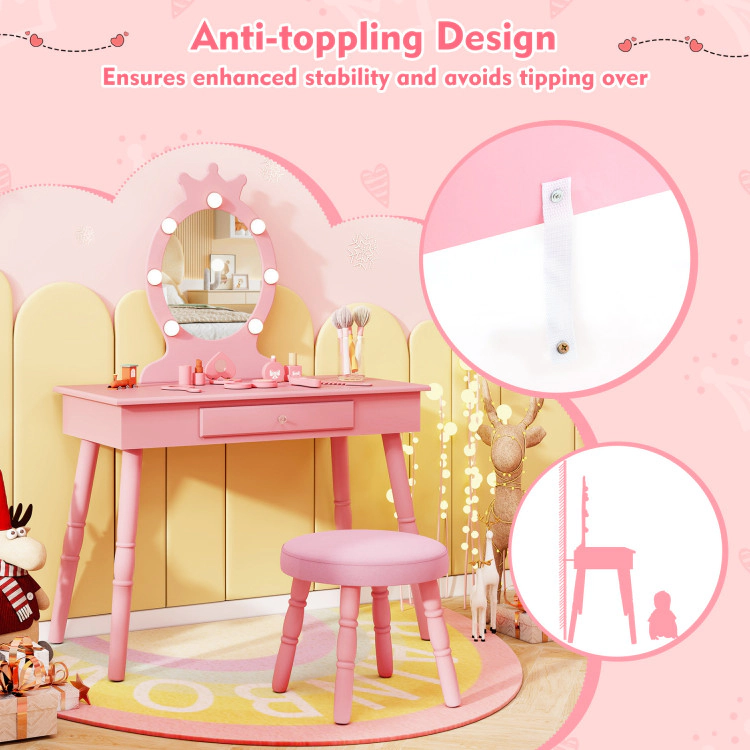 Hivvago Kids Vanity Set With Lighted Mirror Adjustable Brightness And Large Drawer