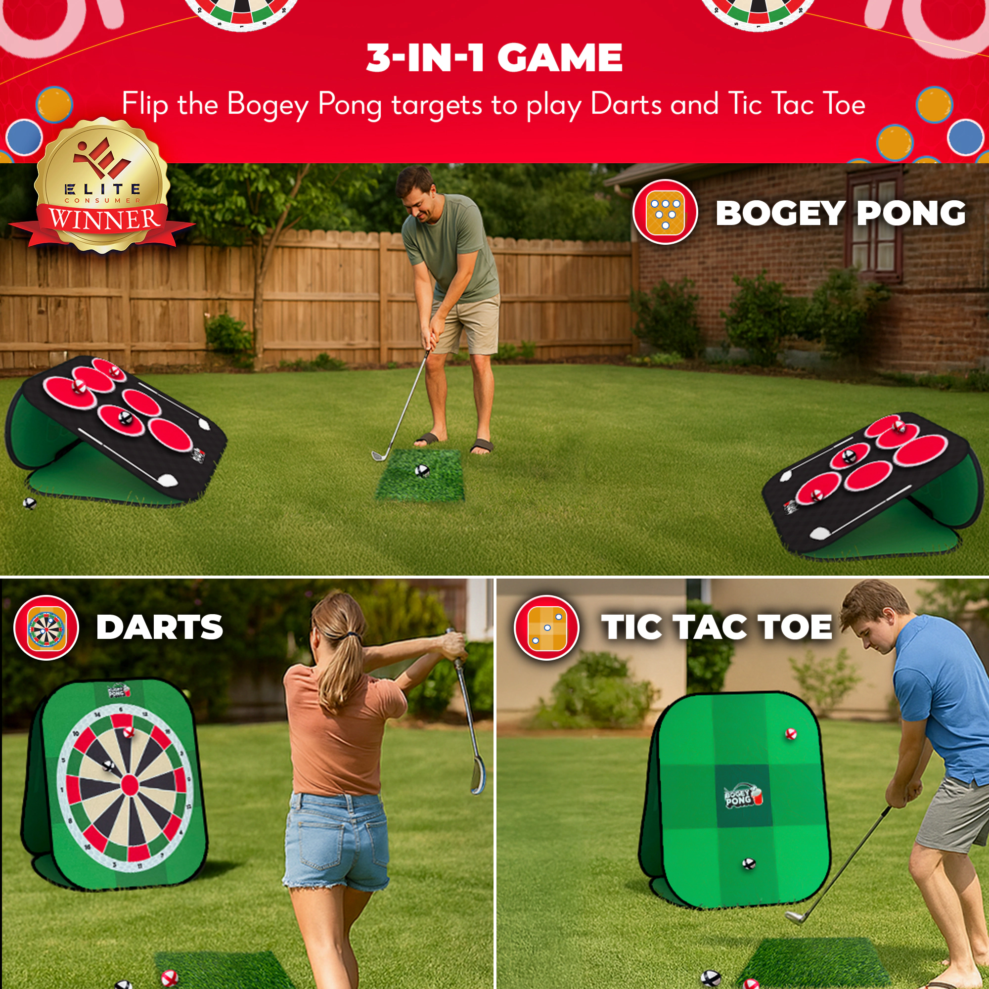 Swooc Games | Bogey Pong™ | 3-in-1 Backyard Pong Golf Game Set