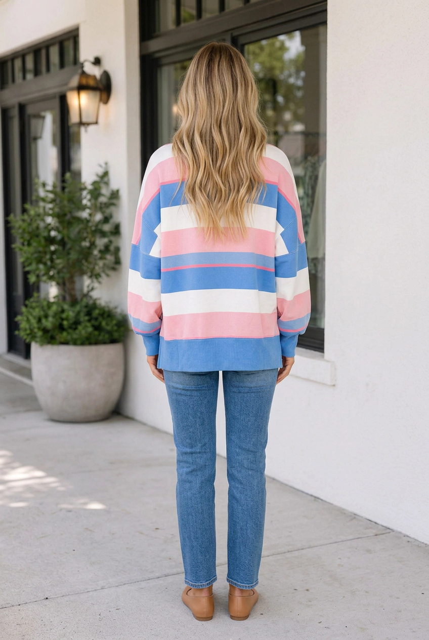 Threaded Pear Women's Areli Stripe Side Oversized Long Sleeve Top