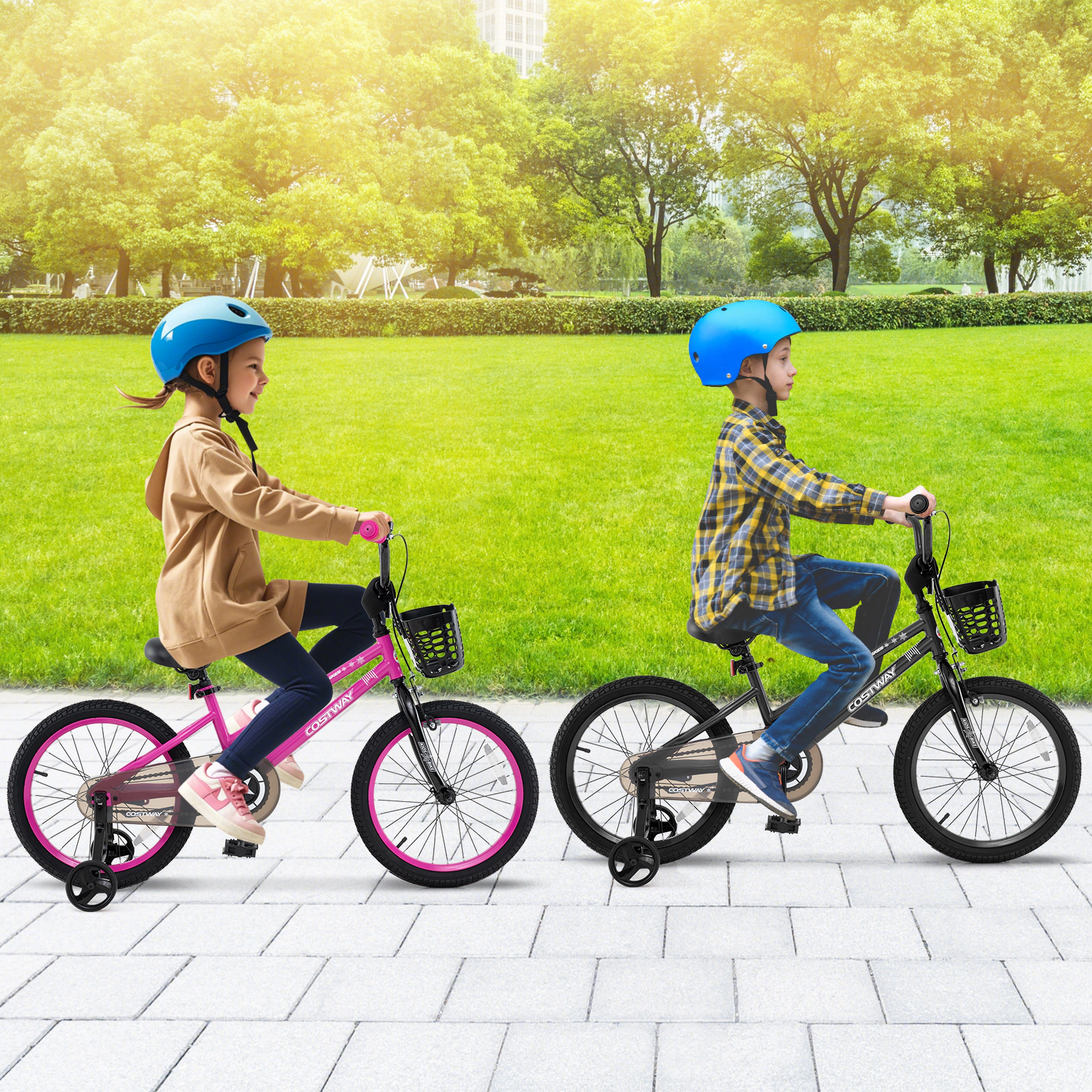 LJG 12 Inch Kids Bike with Basket and Training Wheels for Children Aged 3-5 Years Old