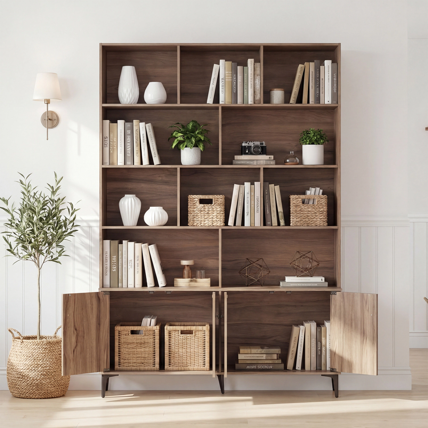 LJG Bookshelf with 4 Doors and 2 Anti-Tipping Kits for Home Office