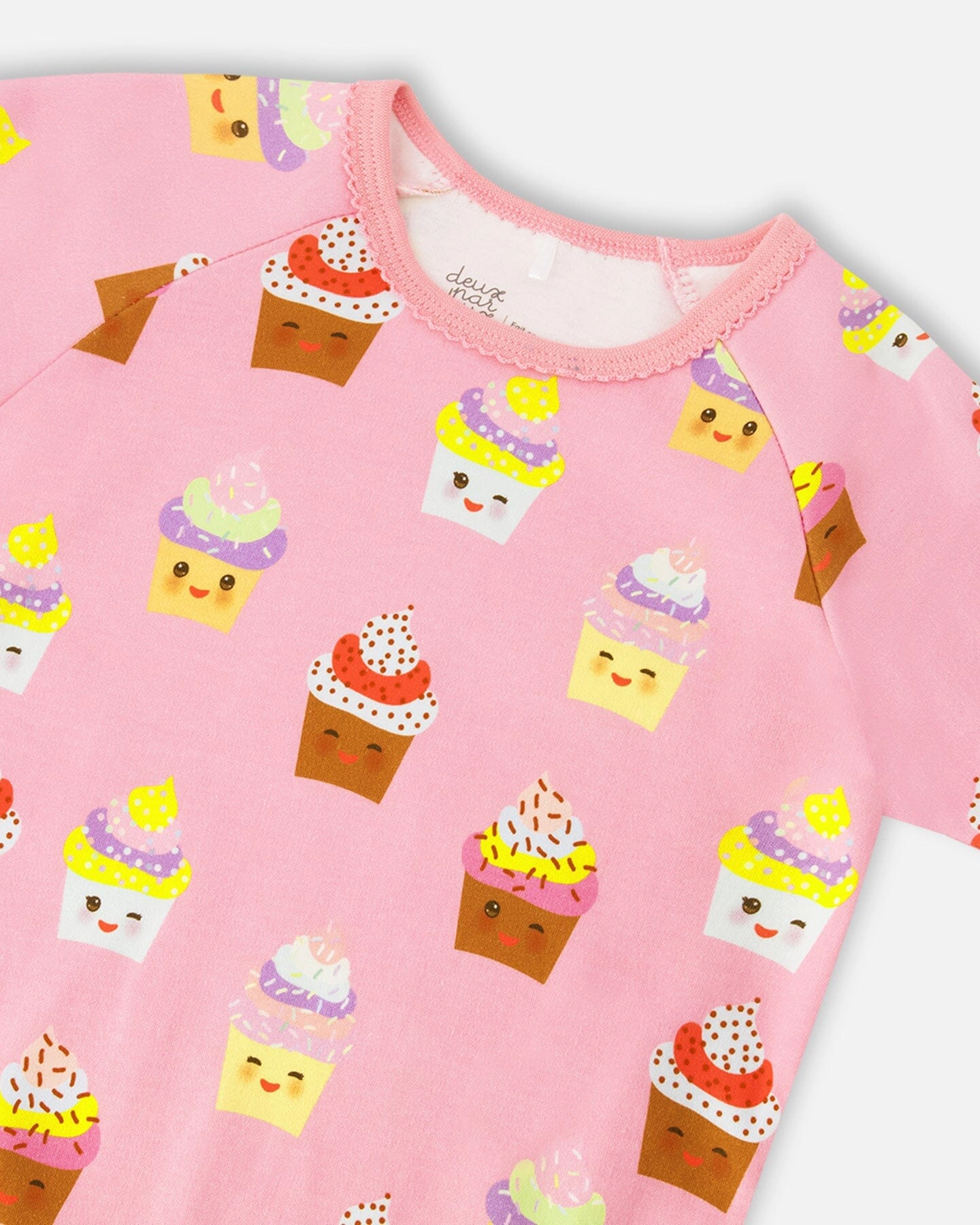 Deux par Girls Organic Cotton Two-Piece Pyjama Set Pink Cupcake Print