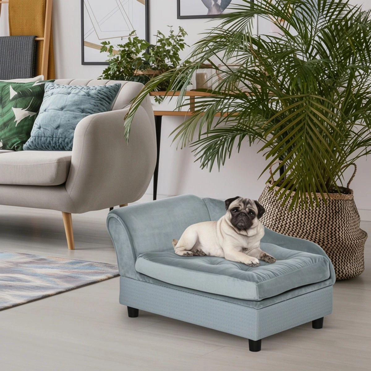 212 Main PawHut Luxury Fancy Dog Bed for Small Dogs with Hidden Storage, Gray