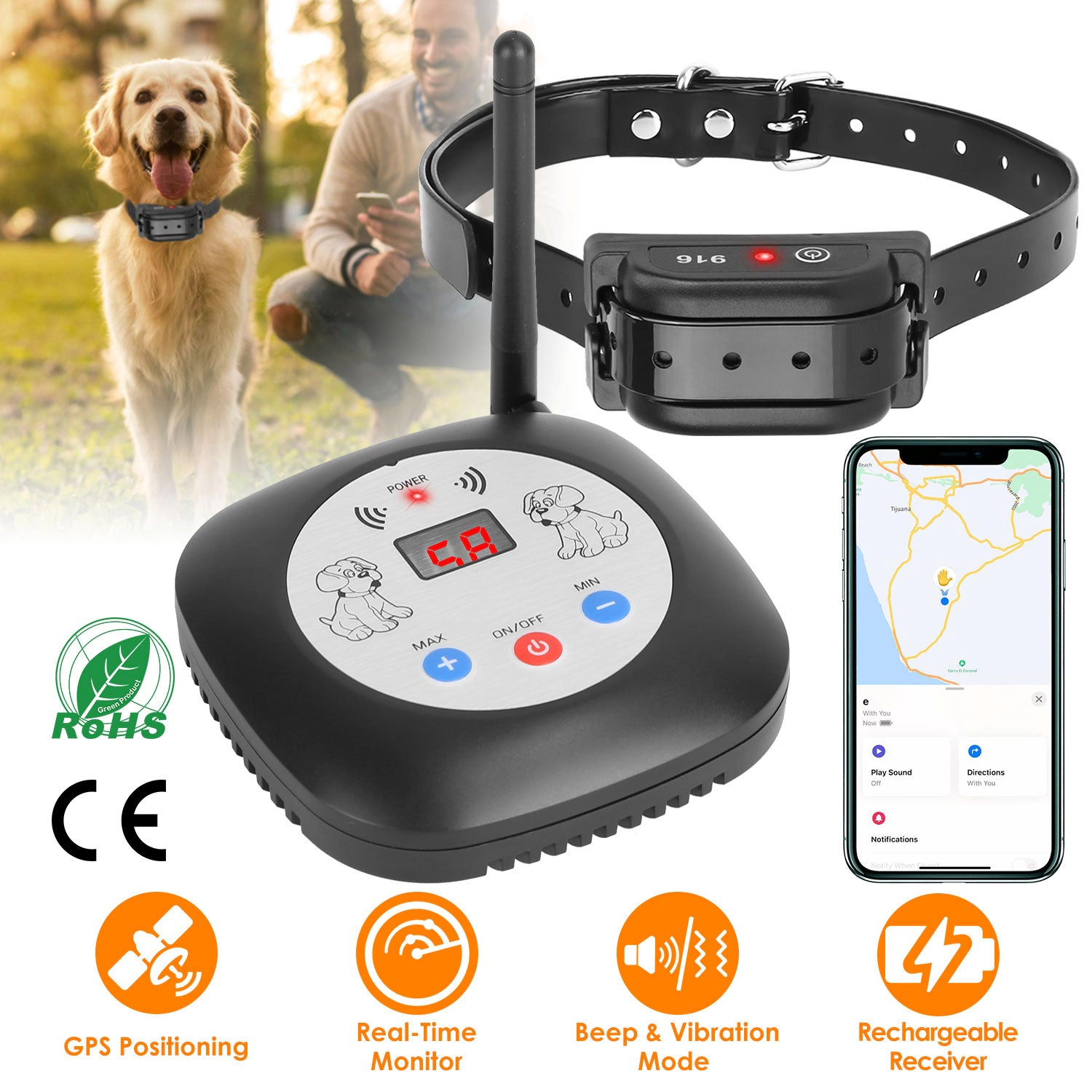 GBruno GPS Wireless Dog Fence System With Collar