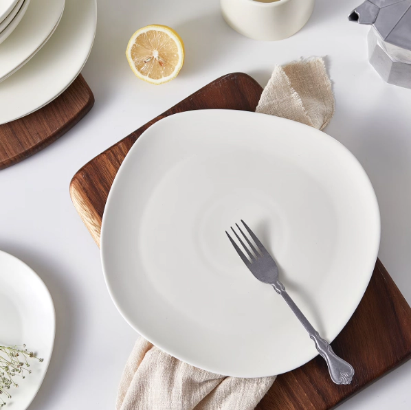 Stone + Lain Delilah Porcelain Collection Dish Set, 6 Dinner Plates Service for 6, Cream