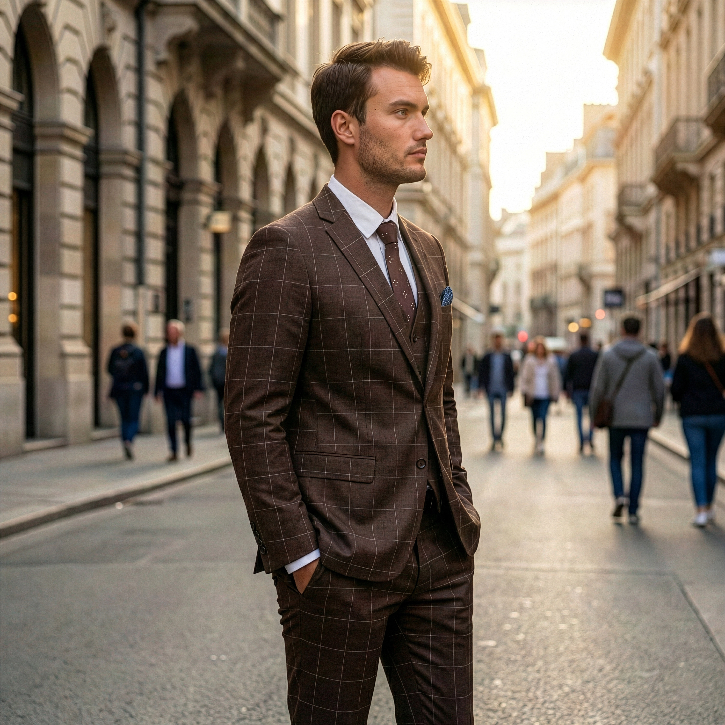 Sean Alexander Mens Skinny Fit Windowpane 3 Piece Suit Set