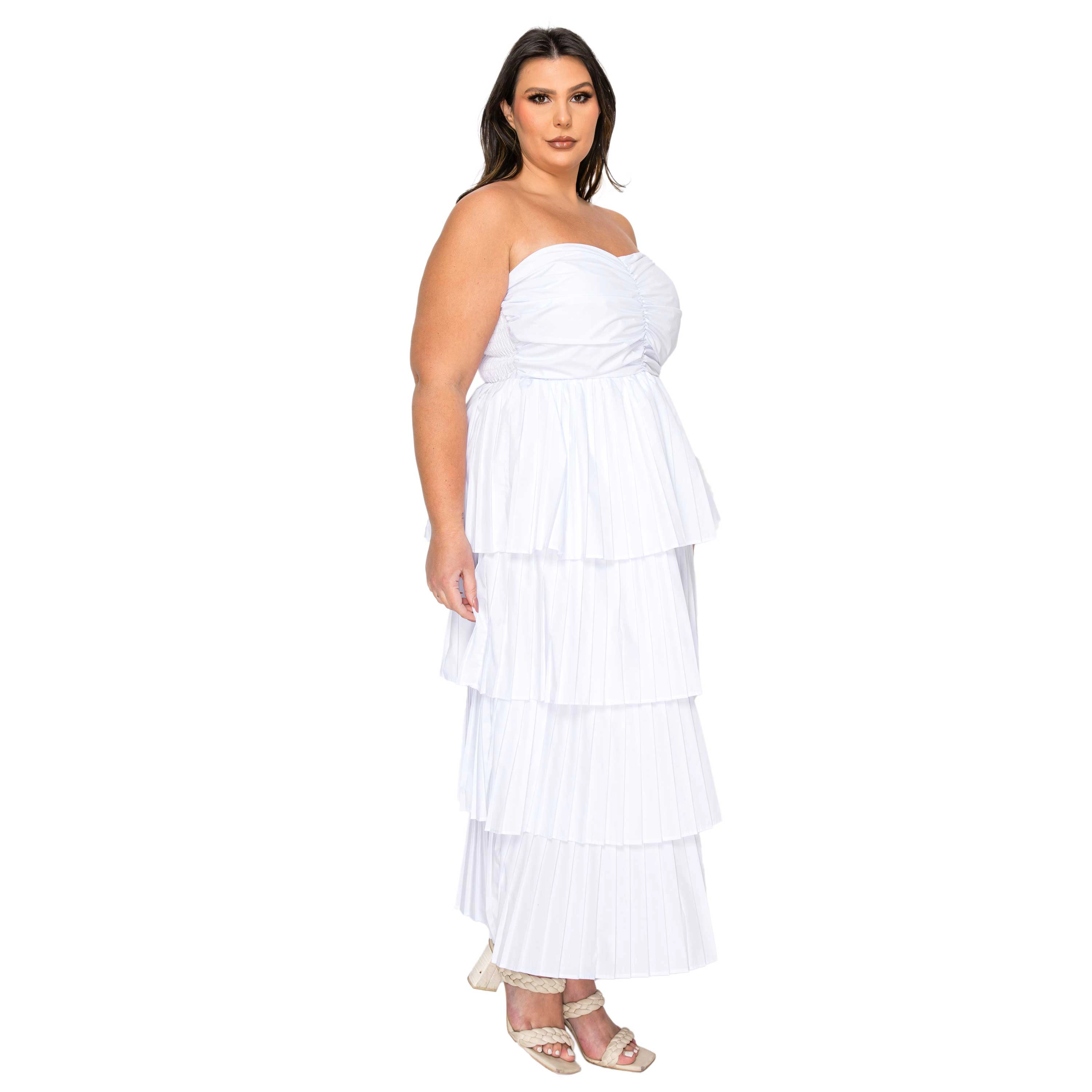 L I V D Women's Plus Eleni Strapless Pleated Tiered Dress