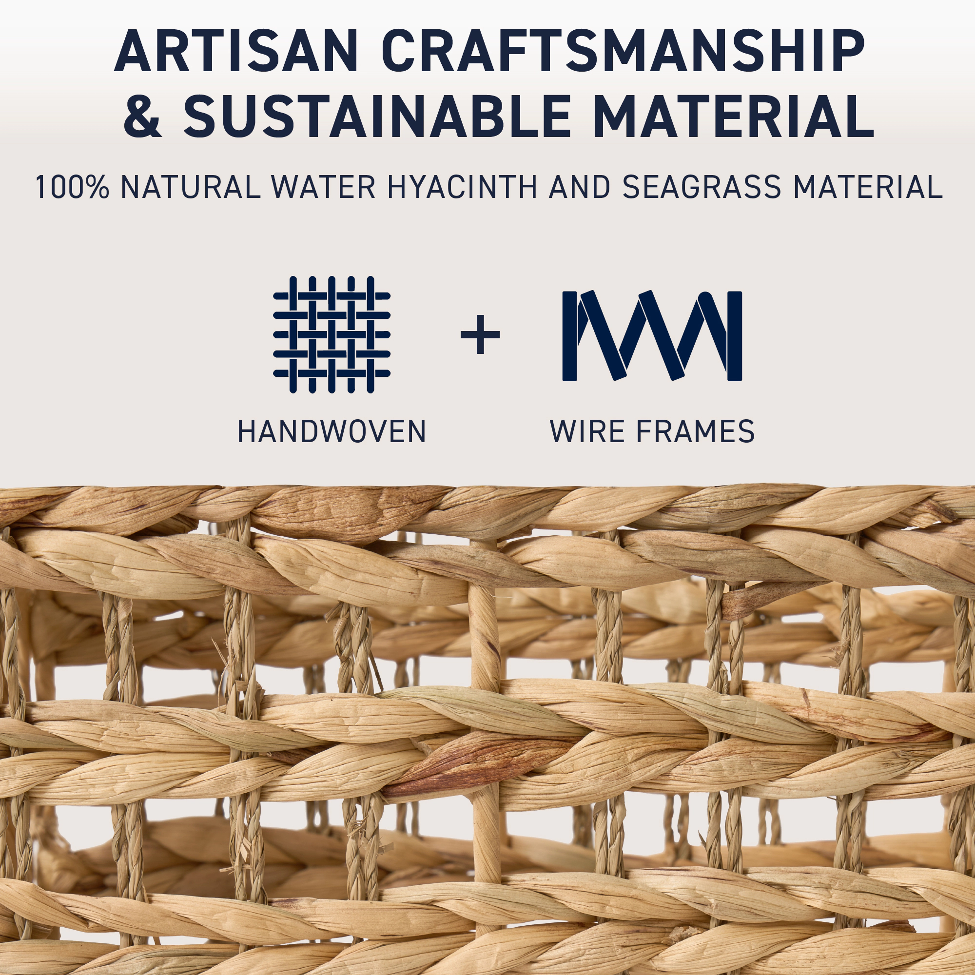Ornavo Home 13 x 13 Inches Water Hyacinth Seagrass Storage Basket - Set of 8