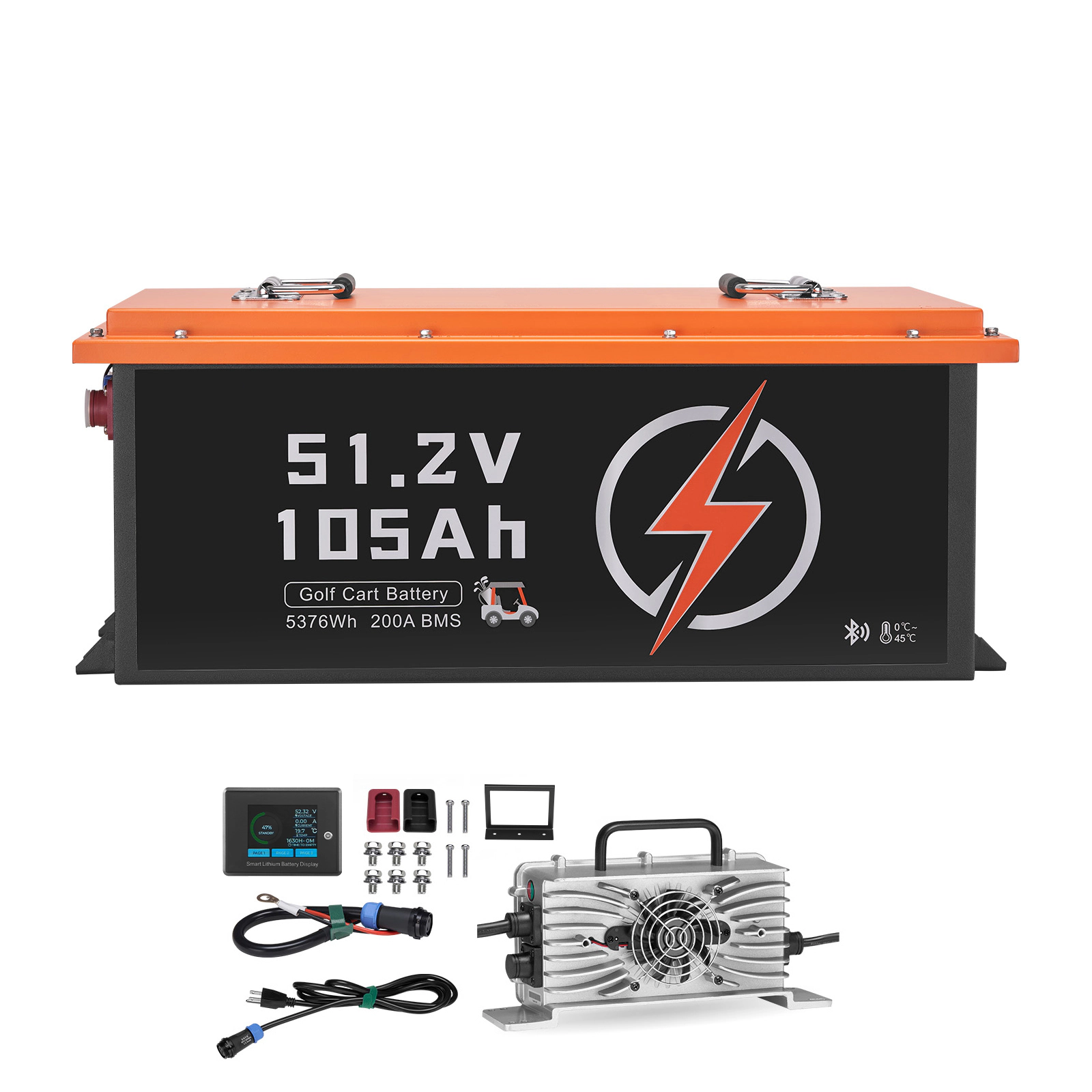 HONGGE 48V 105Ah Golf Cart Lithium Battery, 48 Volt Golf Cart Battery with 200A BMS, Monitor and Mobile APP