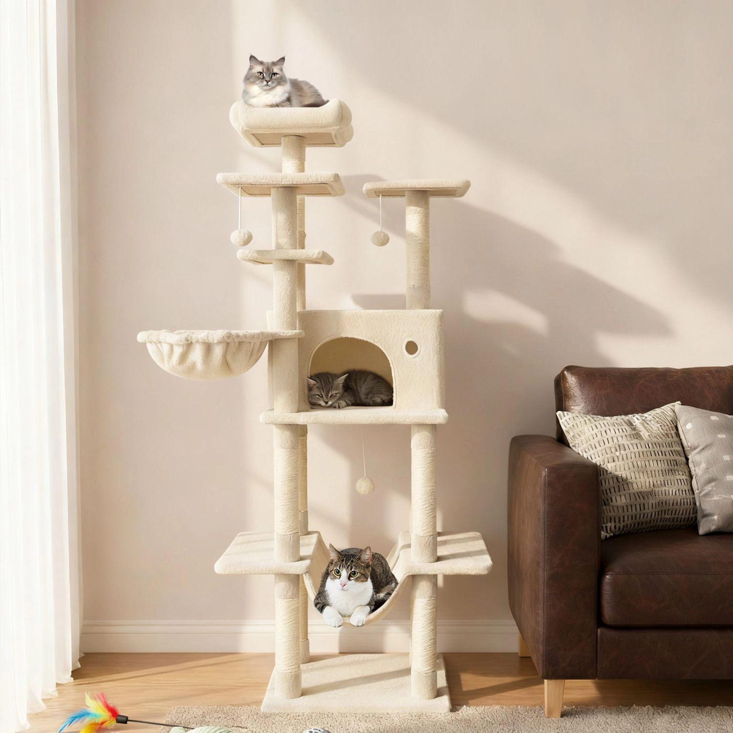 SlickBlue 63-Inch Cat Tower with Perches, Condos and Scratching Posts