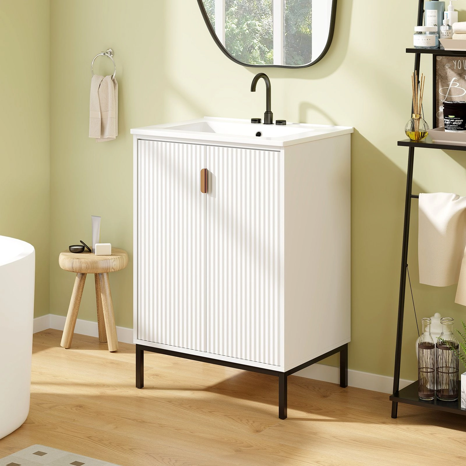 SlickBlue 24 Inch Bathroom Vanity with Ceramic Sink and Storage Cabinet