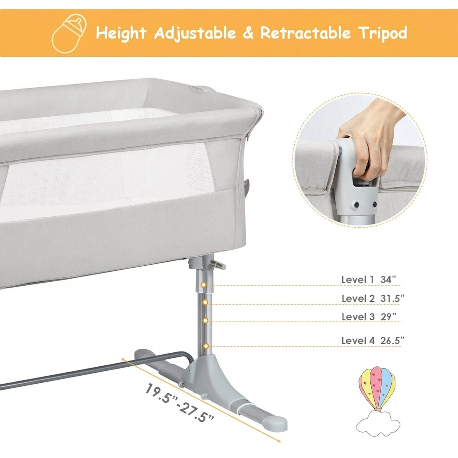 SUGIFT Beige Portable Bedside Sleeper Bassinet with Adjustable Height and Carry Bag