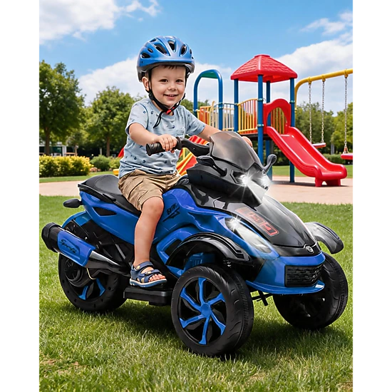 Enjyam 12V Kids Ride-On ATV, 3-Wheeler Electric Motorcycle, LED Lights, Music, Treaded Tires, 66Lbs