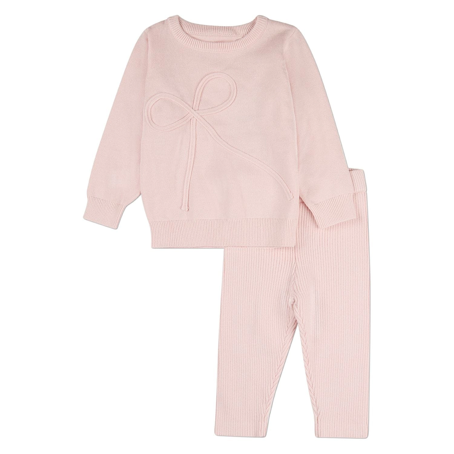 Memoi 2 Piece Baby and Toddler Girls 100% Cotton Knit Play Set with Bow Trim