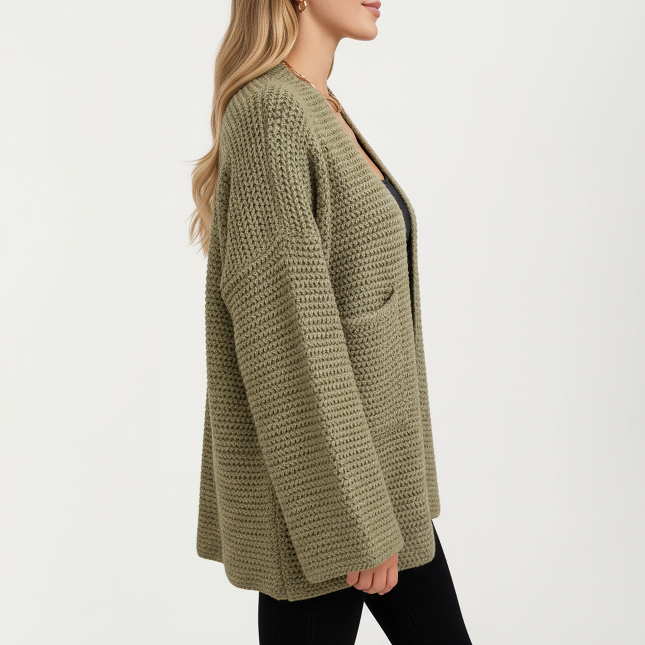 Anna-Kaci Women's Open Front Long Sleeve Textured Knit Design Cardigan with Relaxed Fit