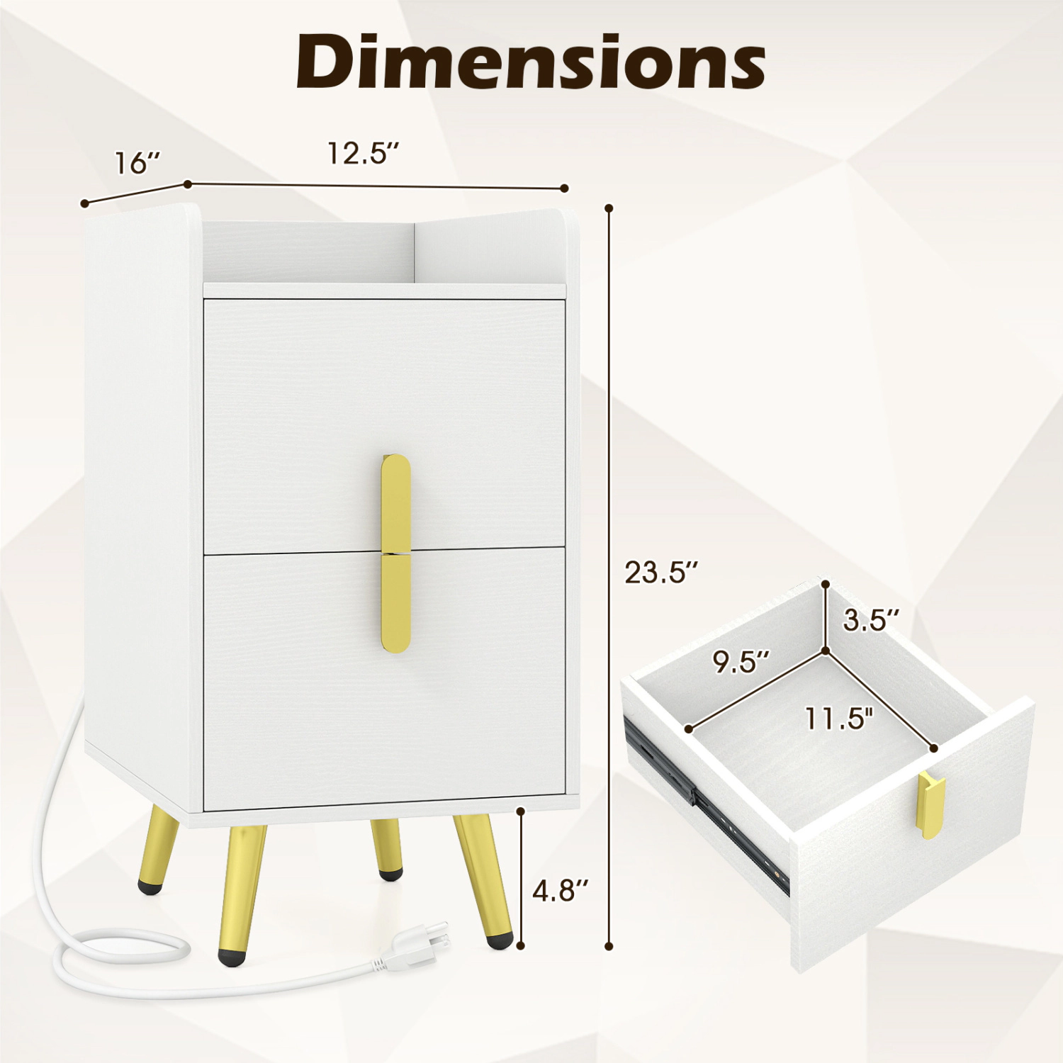 Hivvago Nightstand Side Tables with 2 Drawers and USB Ports