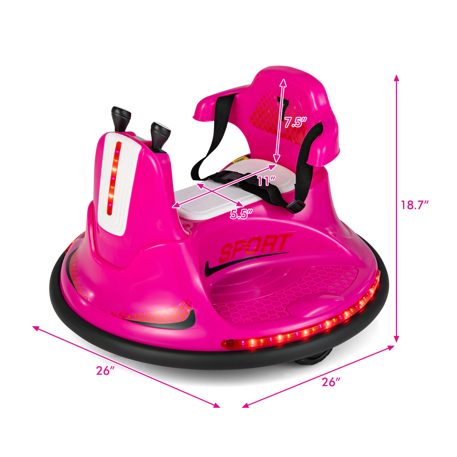 SUGIFT 12V Ride On Bumper Car with Remote Control Lights and Music 66-lb Capacity Ages 37-95 Months 26-in Wide Pink