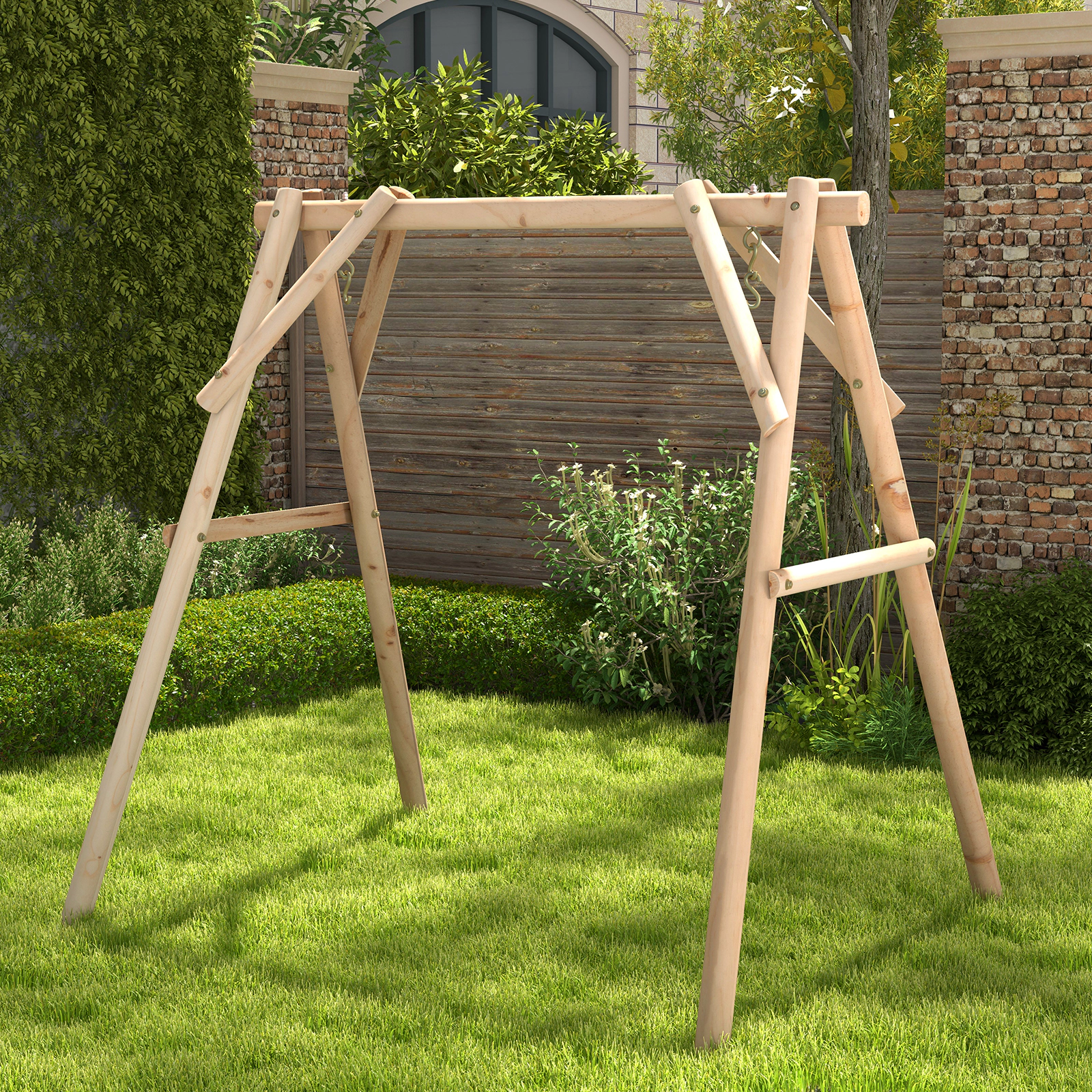 LJG Heavy Duty Wooden Swing Frame with Reinforced Bars