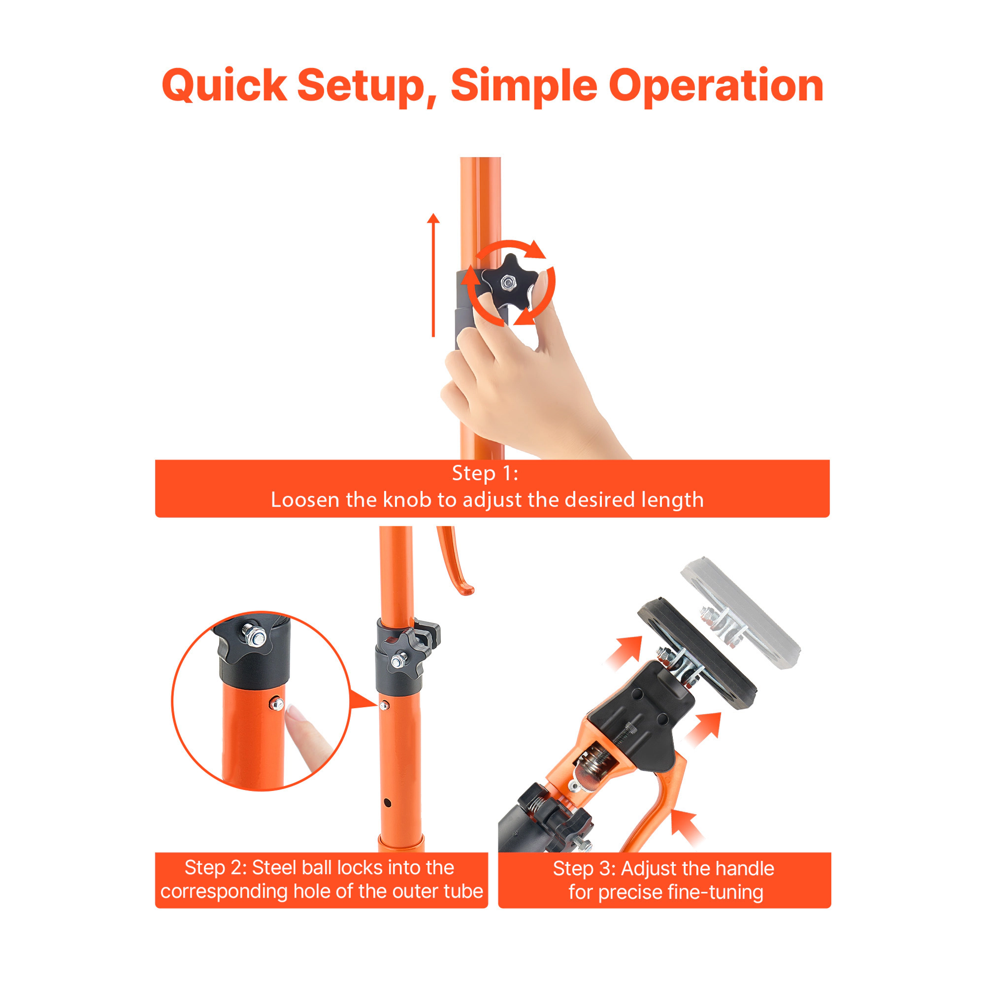 HONGGE Cabinet Jack Support Pole Steel Telescopic Quick Support Rod Adjustable 3rd Hand System for Installing Cabinets