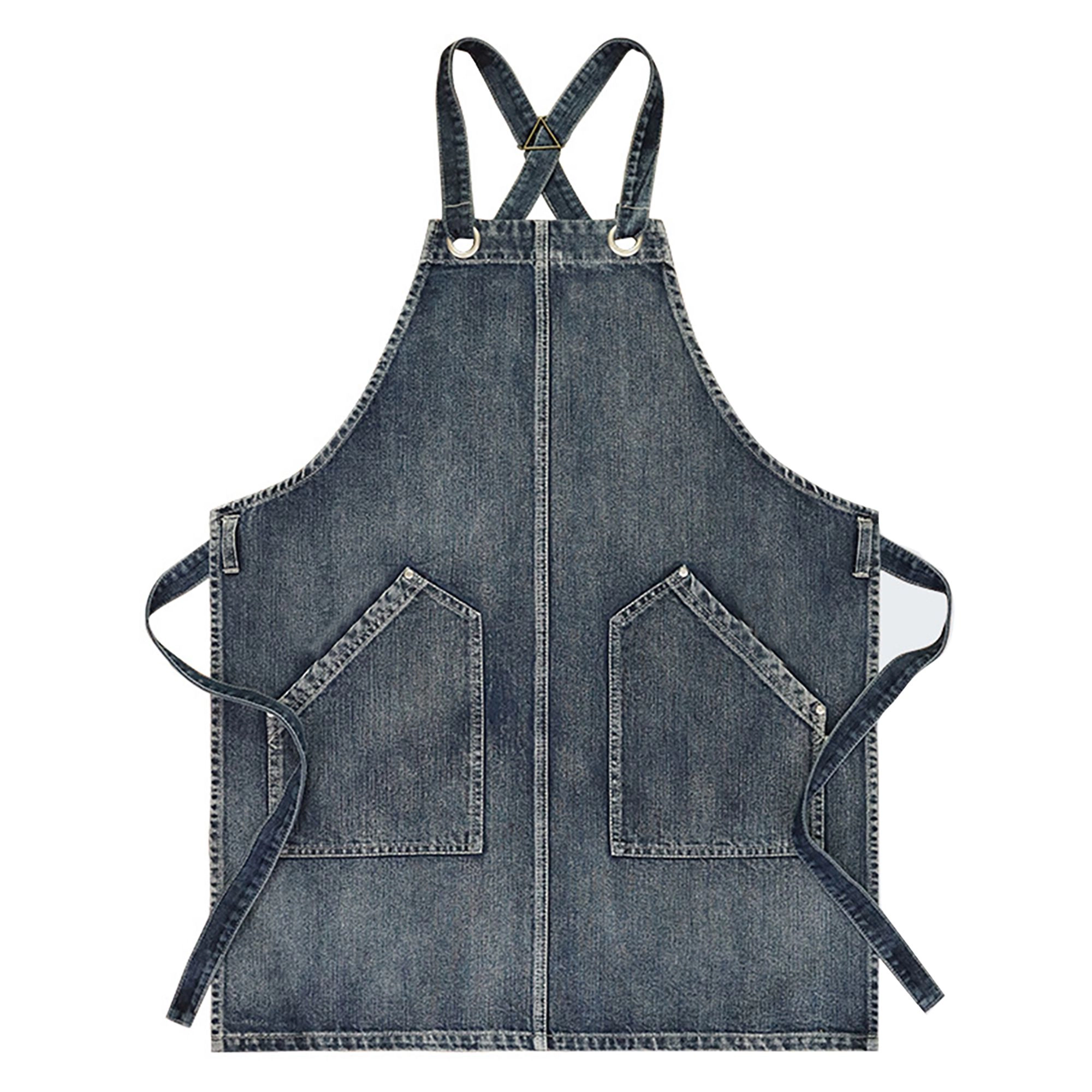 Alilang Unisex Denim Style Work Apron with Dual Front Pockets Utility for Kitchen Cafe Workshop and Home Use