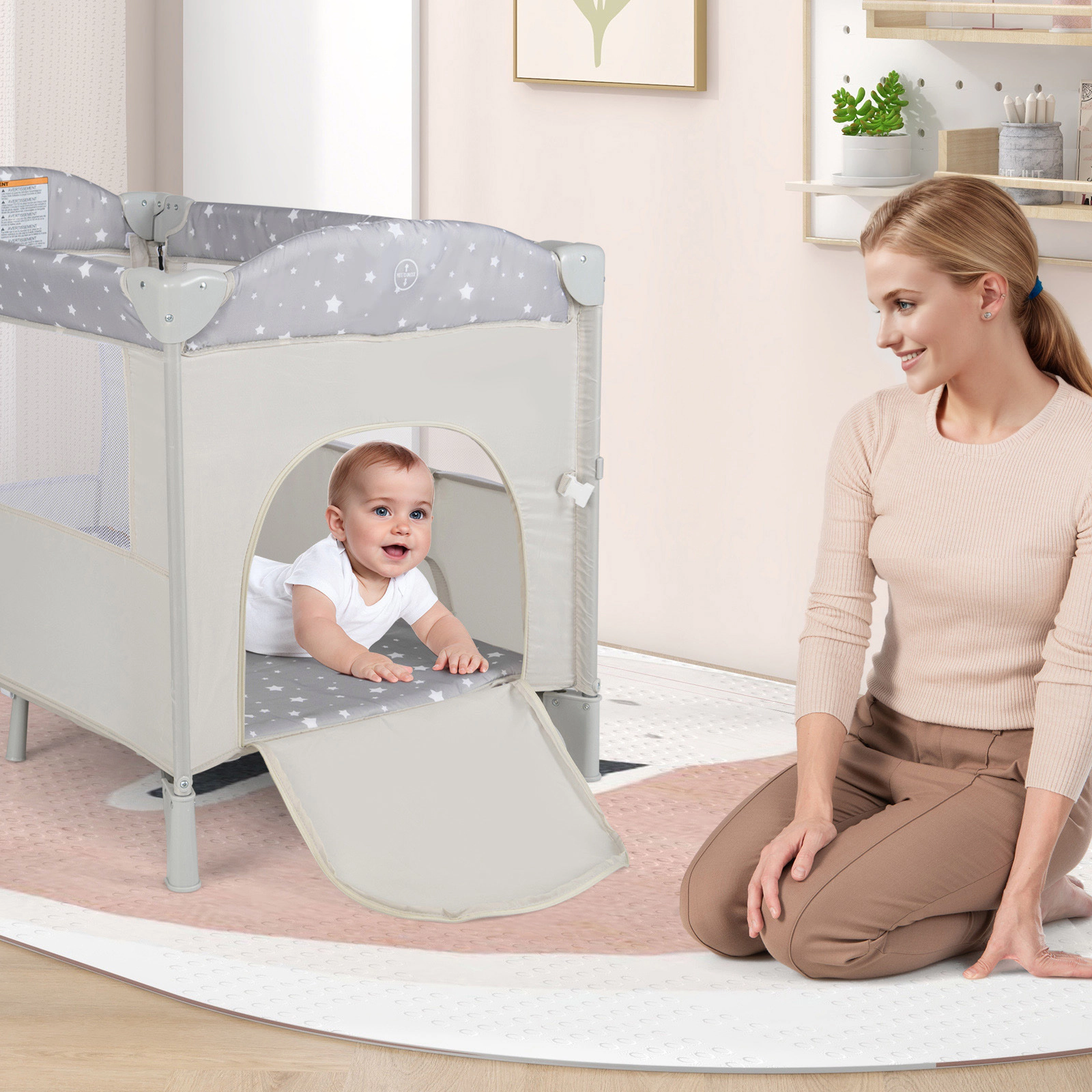SlickBlue 5-in-1 Kids Bassinet Bedside Sleeper Crib with Changing Table