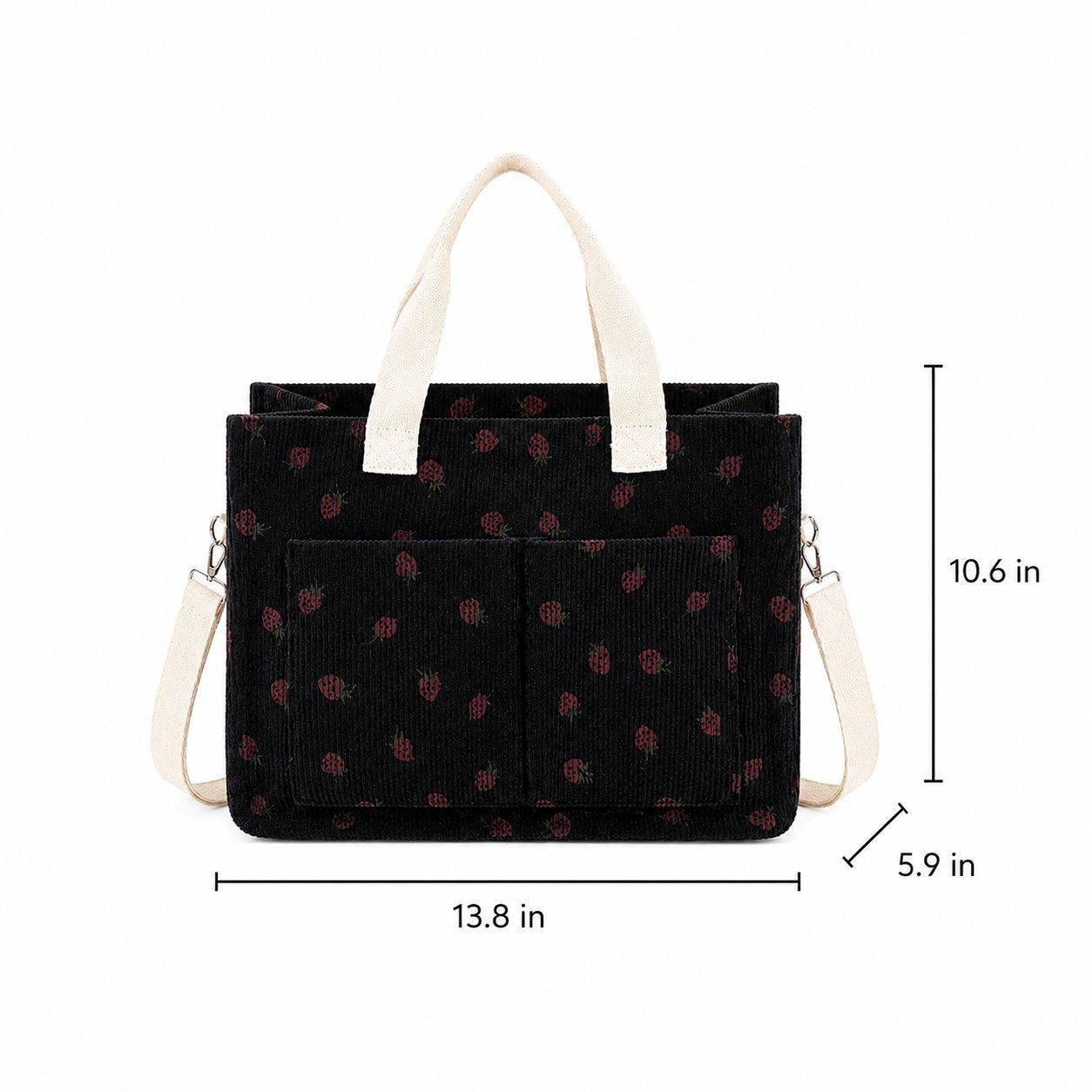 Alilang Women's Canvas Strawberry Print Tote Bag with Shoulder Strap and Side Pockets, Pink