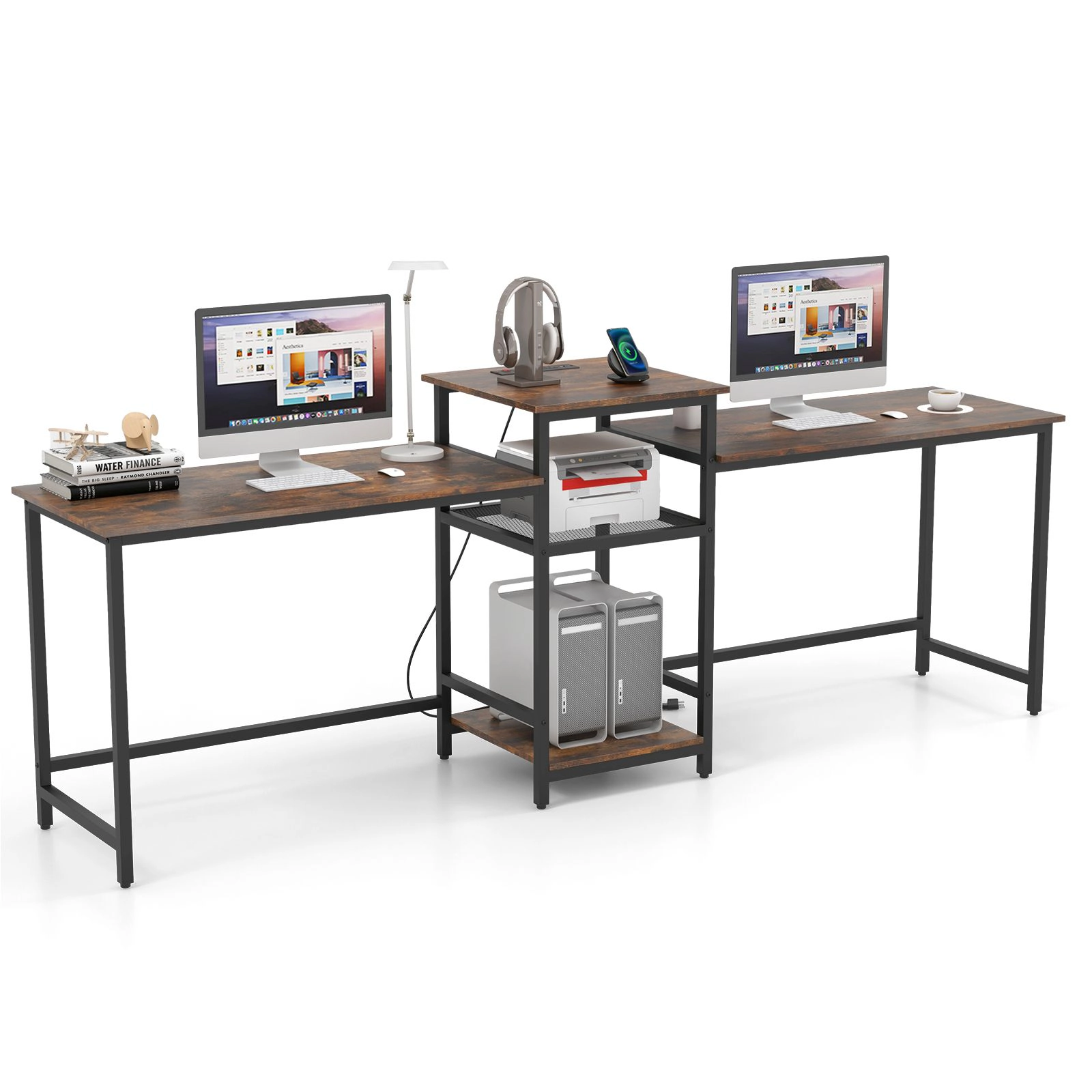SlickBlue 2 Person Computer Desk with Power Outlet