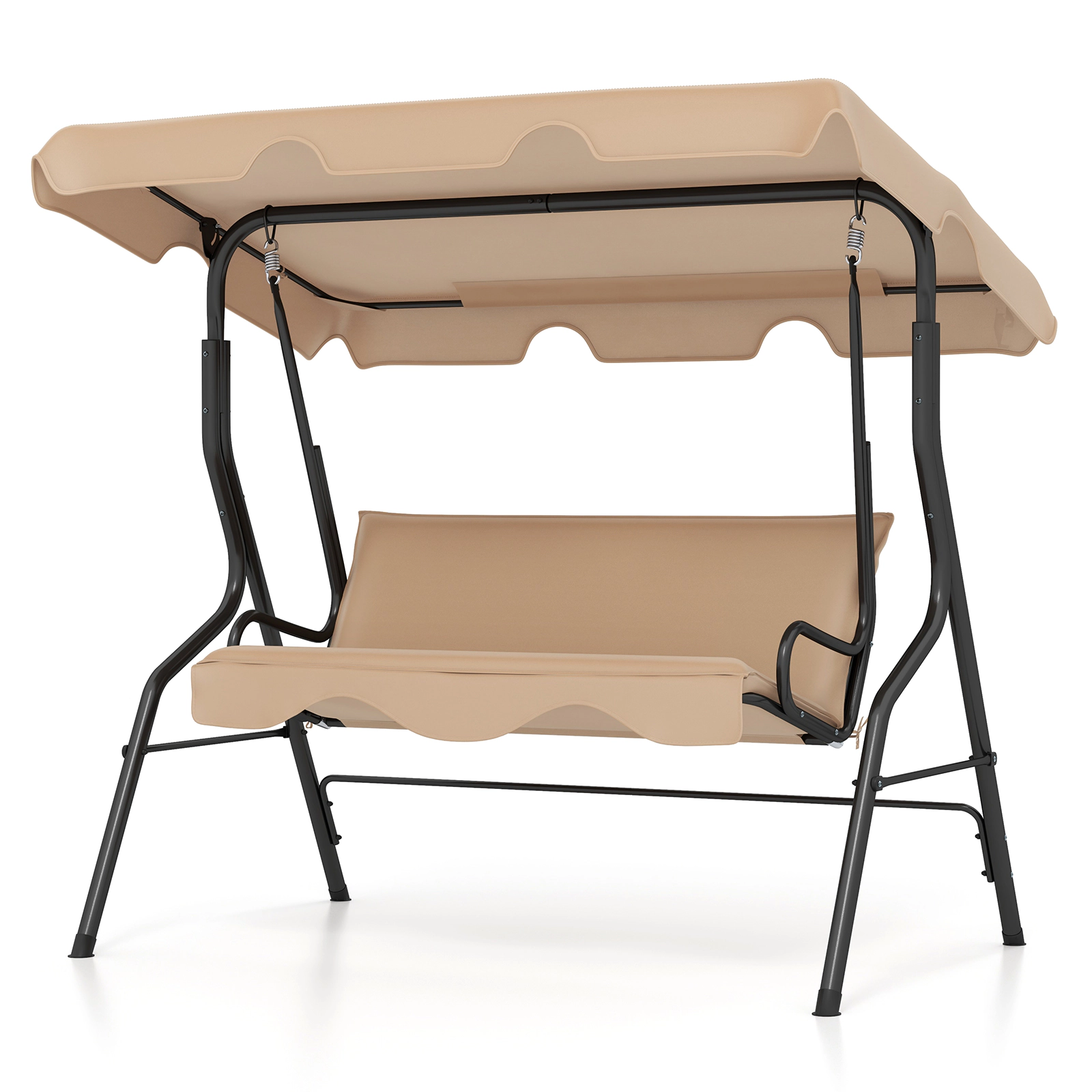 SUGIFT Beige 3-Seat Outdoor Porch Swing with Canopy, Cushions, 51-Inch Bench, 440-Lb Capacity