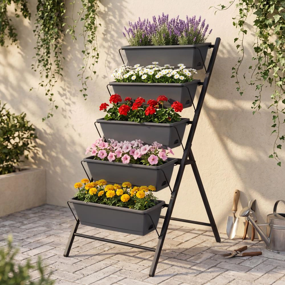 Hivvago 5-Tier Vertical Raised Garden Bed with Drainage System and Removable Trays for Vegetables