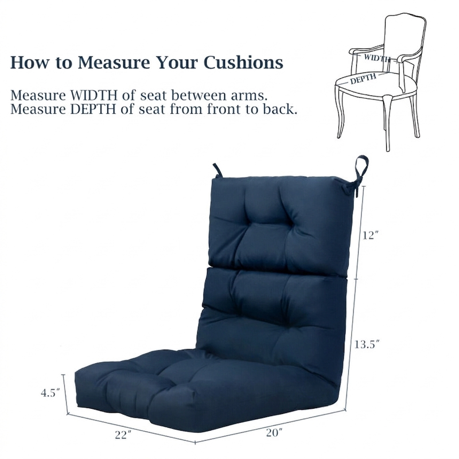 SUGIFT 45.5-in x 22-in Tufted High Back Outdoor Patio Chair Cushion with 3-Fold Design and String Ties