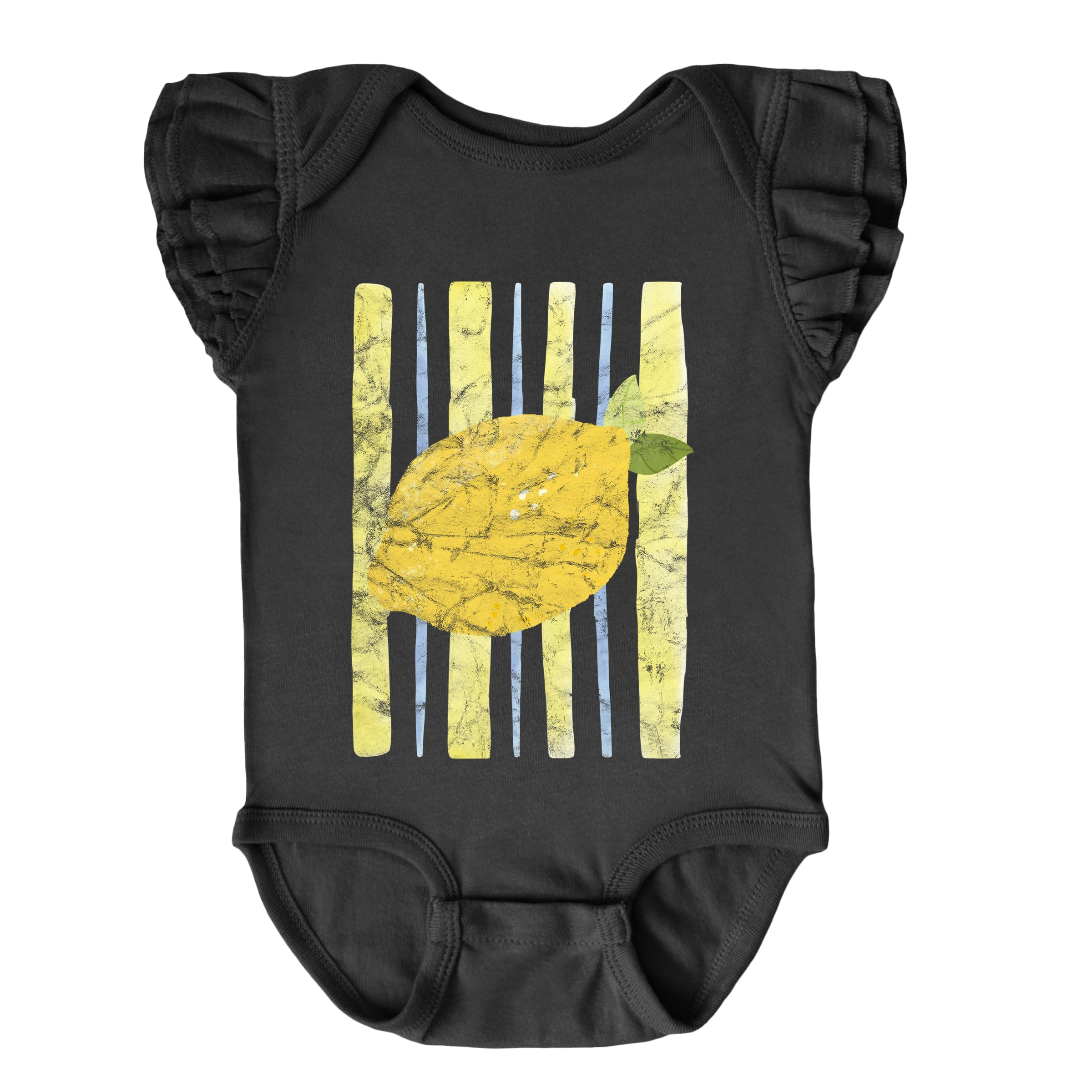 The Juniper Shop - Infant Girl's Flutter Sleeve Bodysuit Lemon Stripes