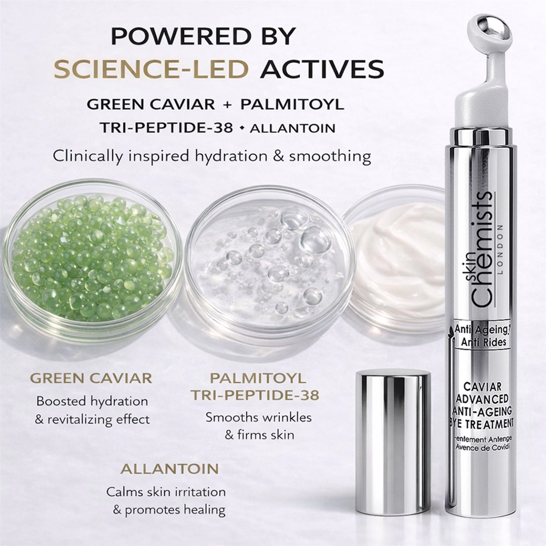 skinChemists Caviar Advanced Anti-Ageing Eye Treatment 15ml - Firming Peptide Complex, Aloe Vera - Anti-Ageing Eye Cream
