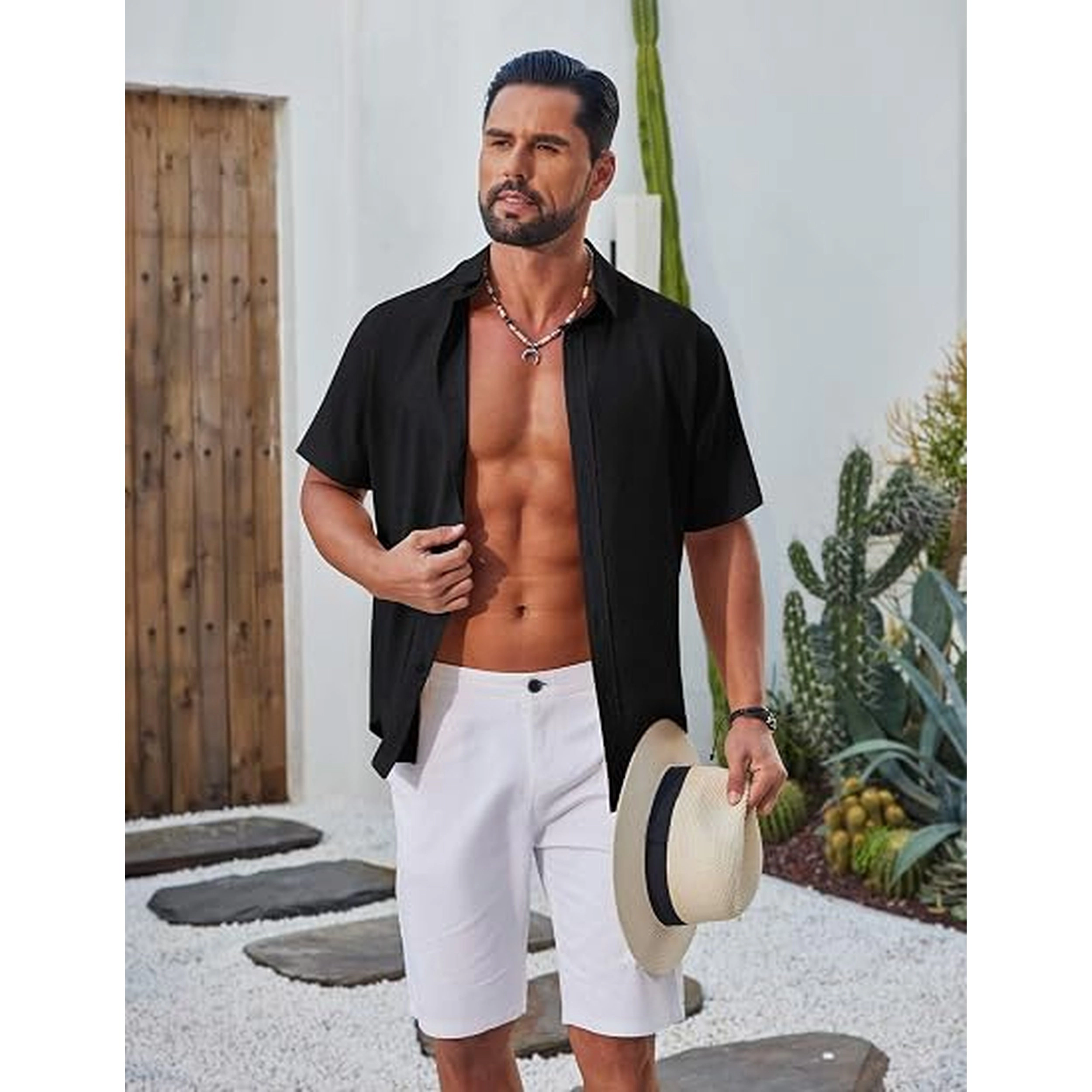 COOFANDY Men's Regular Fit Short Sleeve Button Front Shirt