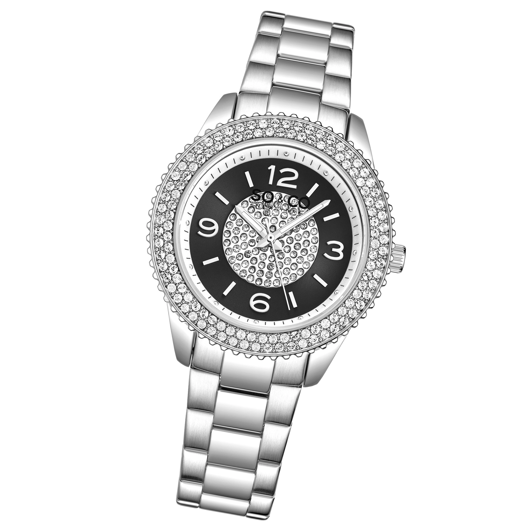 SO&CO Madison 5532 38mm Quartz Watch with Crystals on Bezel and Inner Dial Stainless Steel Bracelet 18mm wide