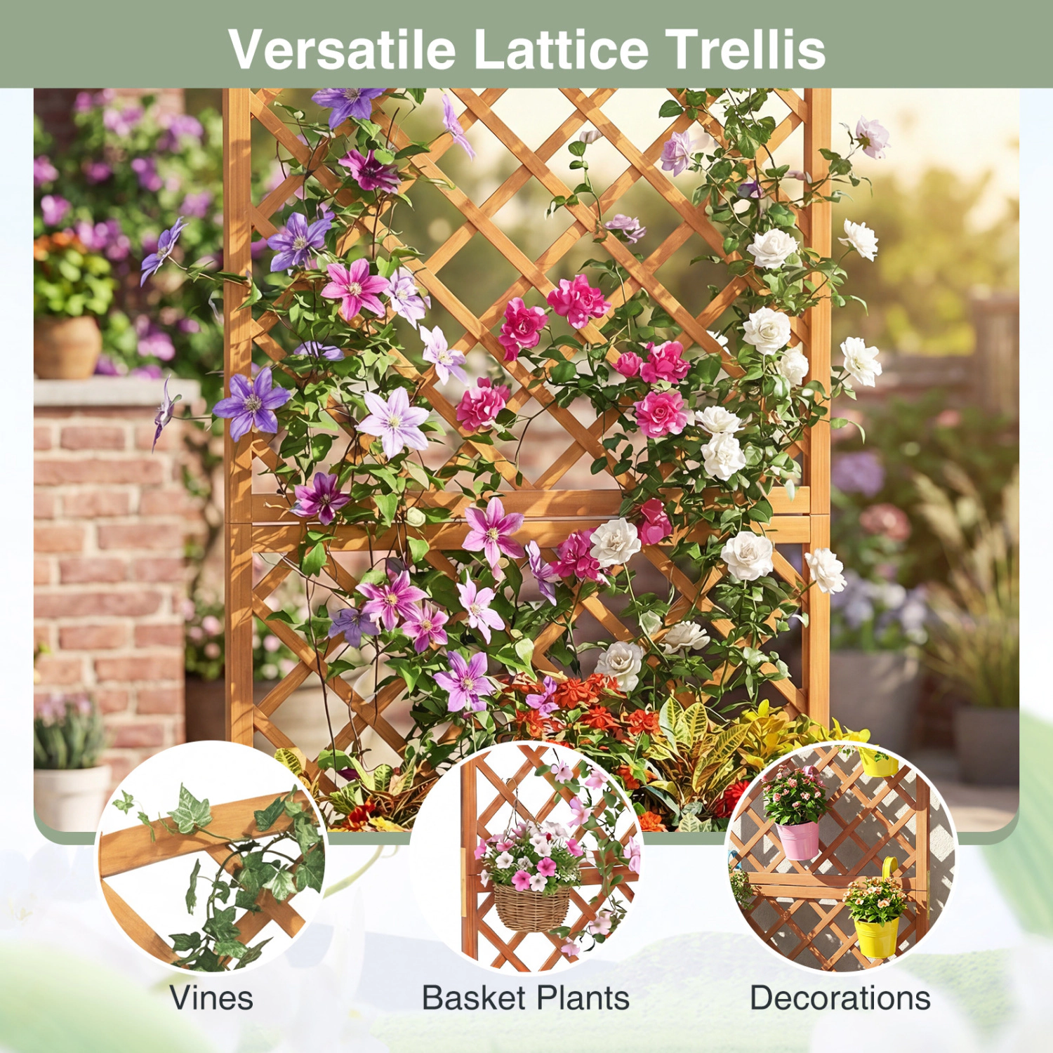 SUGIFT 63-in Tall 176-lb Capacity Acacia Wood Raised Garden Bed with Diamond Trellis and Slatted Base