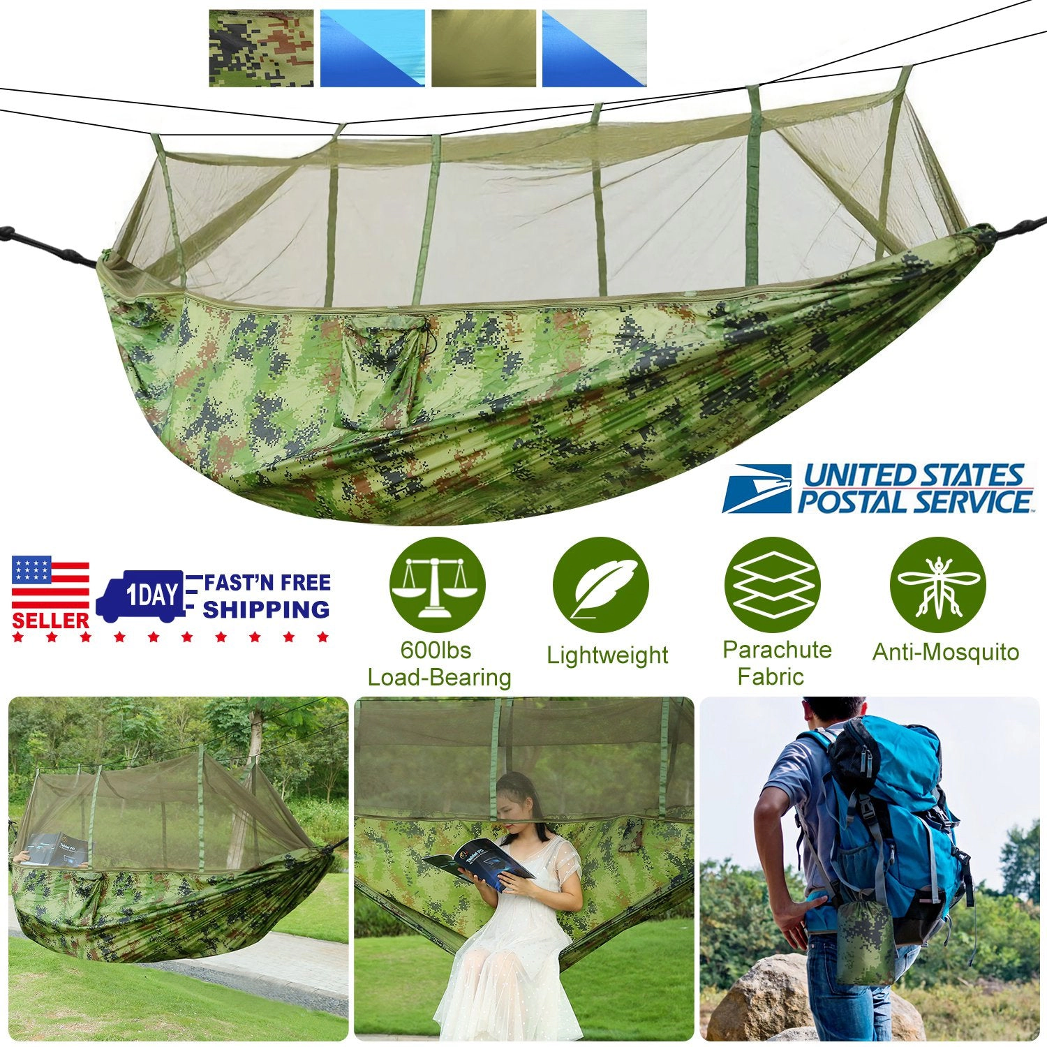 GBruno 2-Person Camping Hammock With Mosquito Net