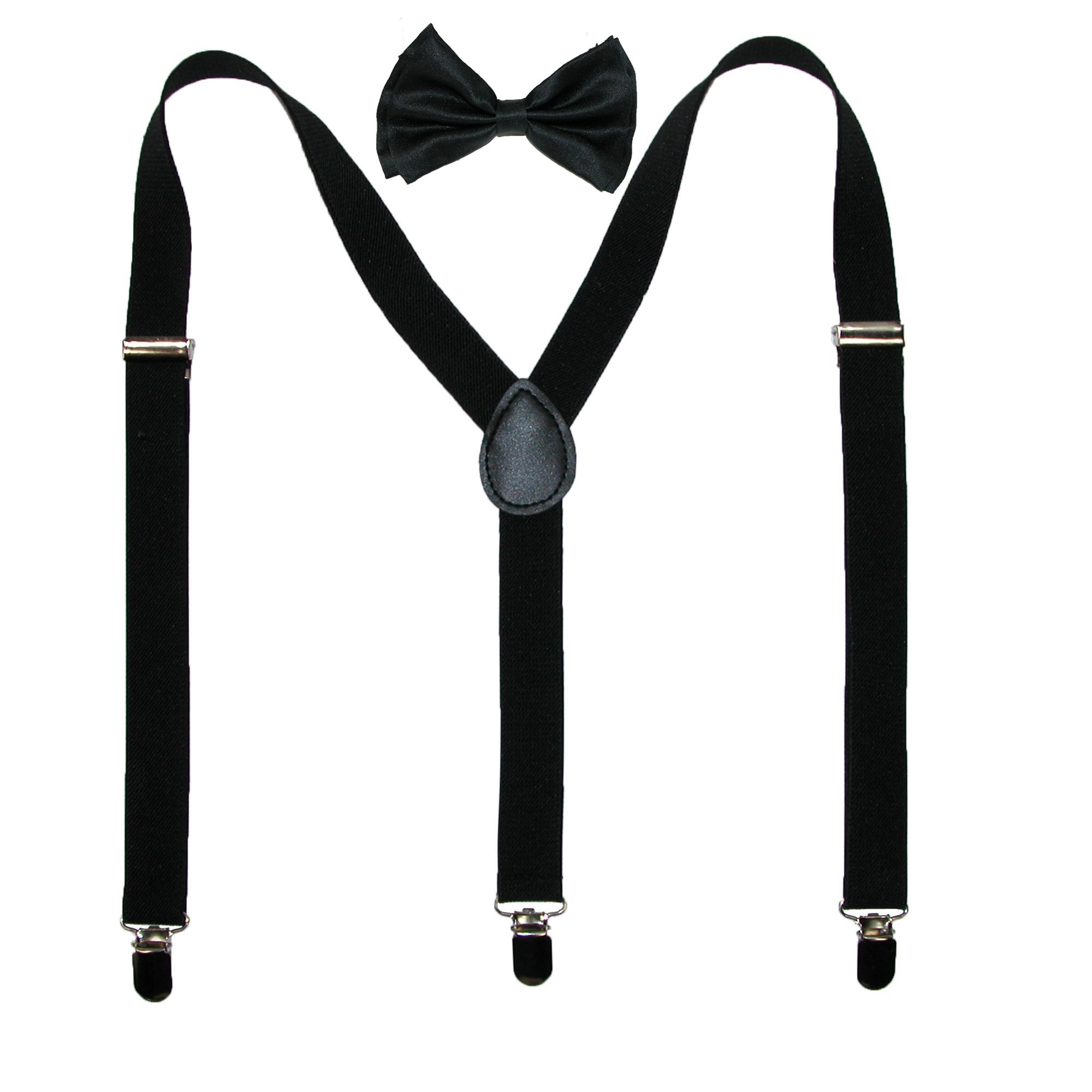 CTM Men's Solid Bow Tie with Suspender Set