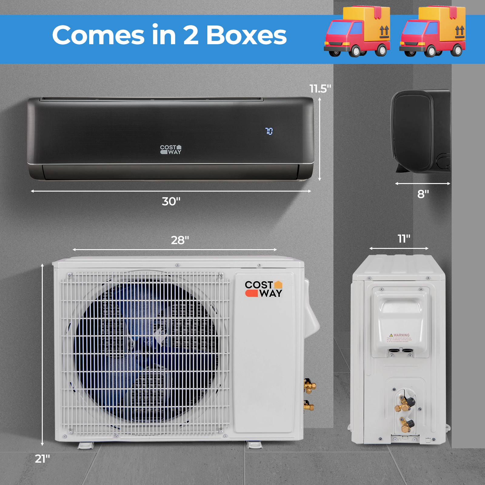 LJG GreyVolt Series Energy Star Certified 12000 BTU 21 SEER2 208-230V Mini Split Air Conditioner and Heater Gray