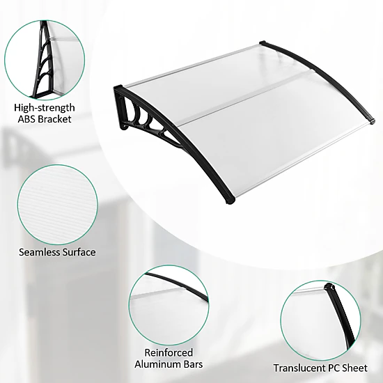SUGIFT Black 48-in x 40-in Polycarbonate Door Awning Window Canopy Rain Snow Cover with ABS Bracket