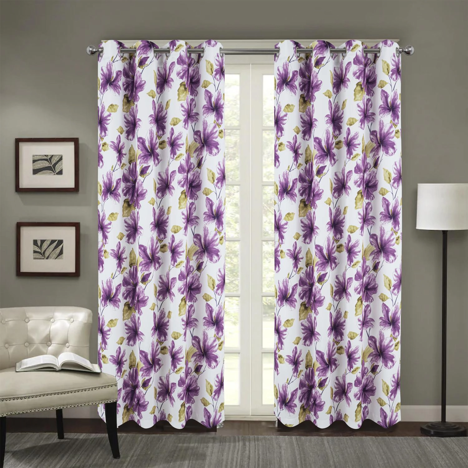 RT Designer Collection April Printed Blackout Luxurious Decorative Grommet Curtain Panel 54" x 84" Lilac