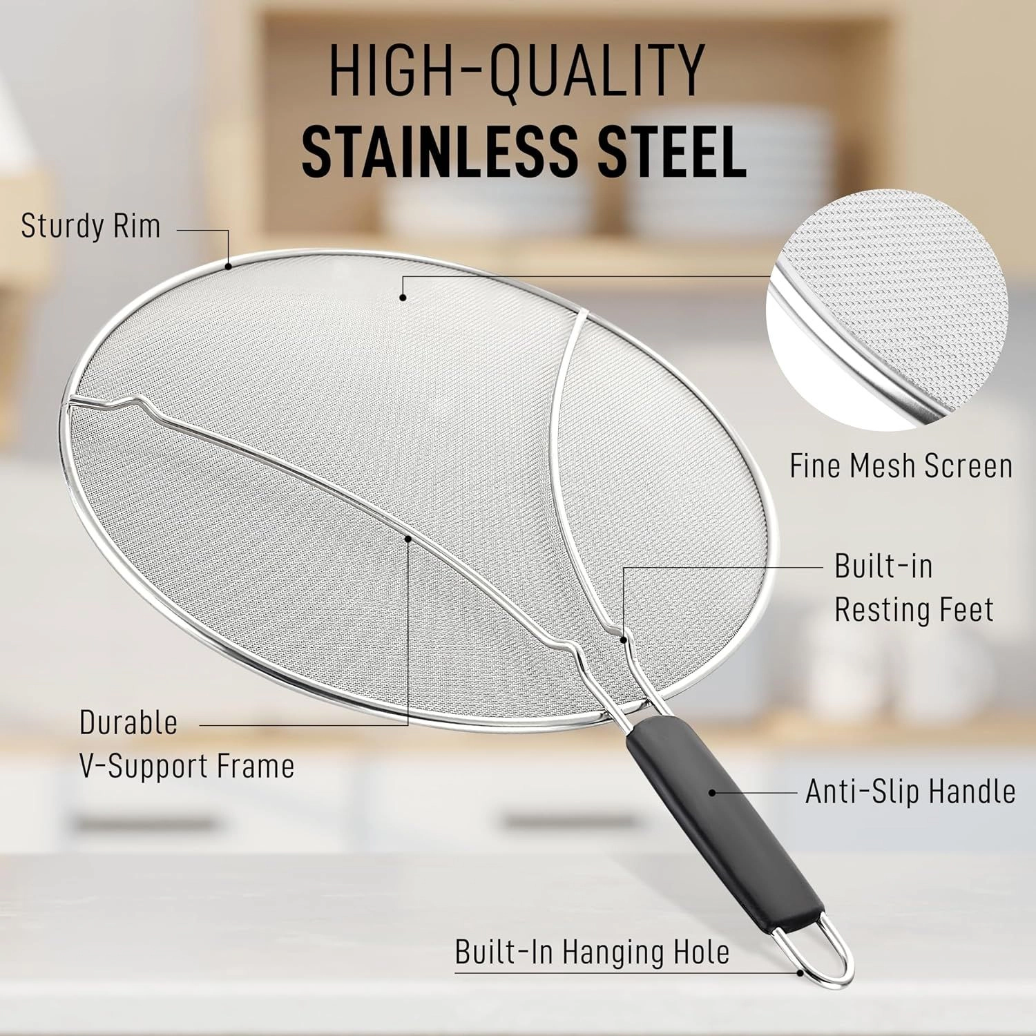 Zulay Kitchen Splatter Screen for Frying Pan 13 Inches - Grease Splatter Guard for Frying Pan