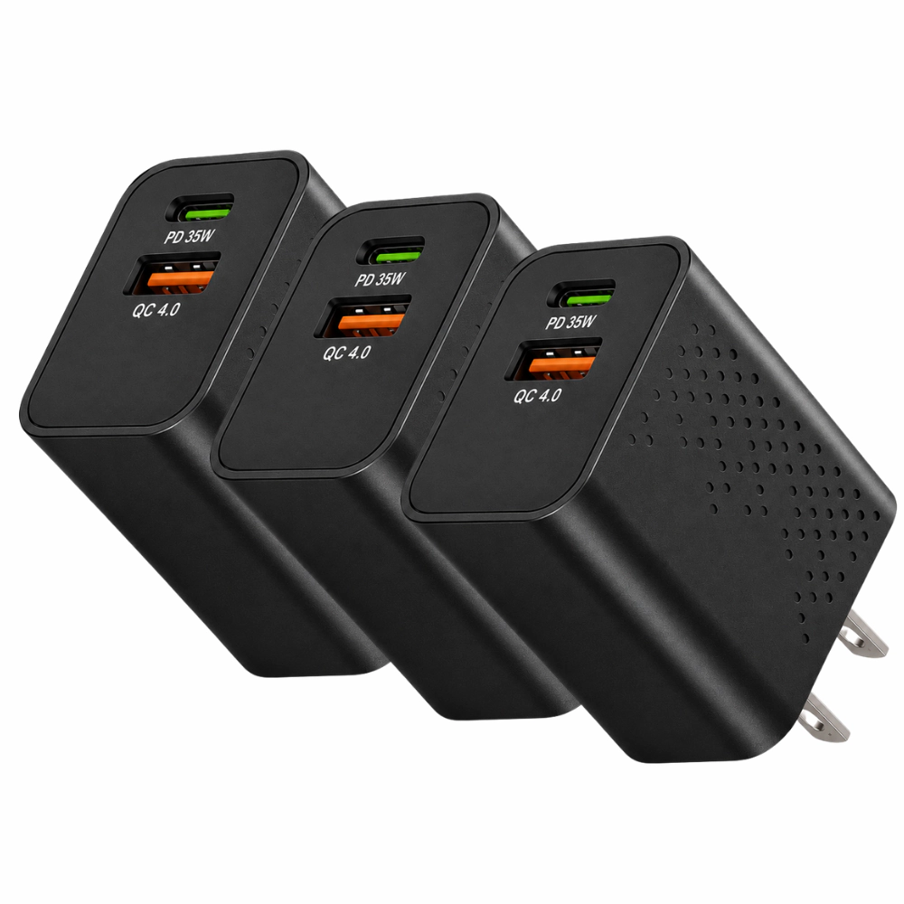 Qixxronics 3Pack 35W USB C A Port Fast Wall Charger Adapter for iPhone 17/16/15/14/13/12/11/XS/XR/X, iPad, AirPods
