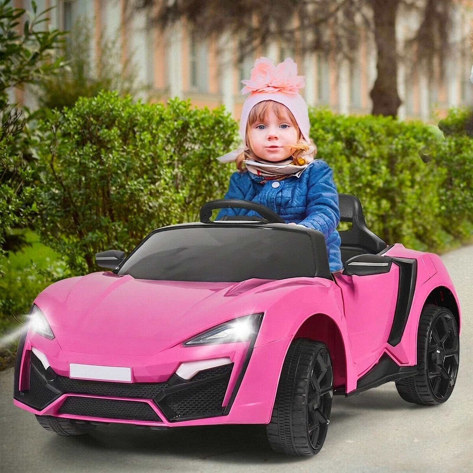 12V Kids Ride On Car Pink Toddler Electric Vehicle 2.4G Parent Remote 3 Forward Speeds Spring Suspension Safety Belt