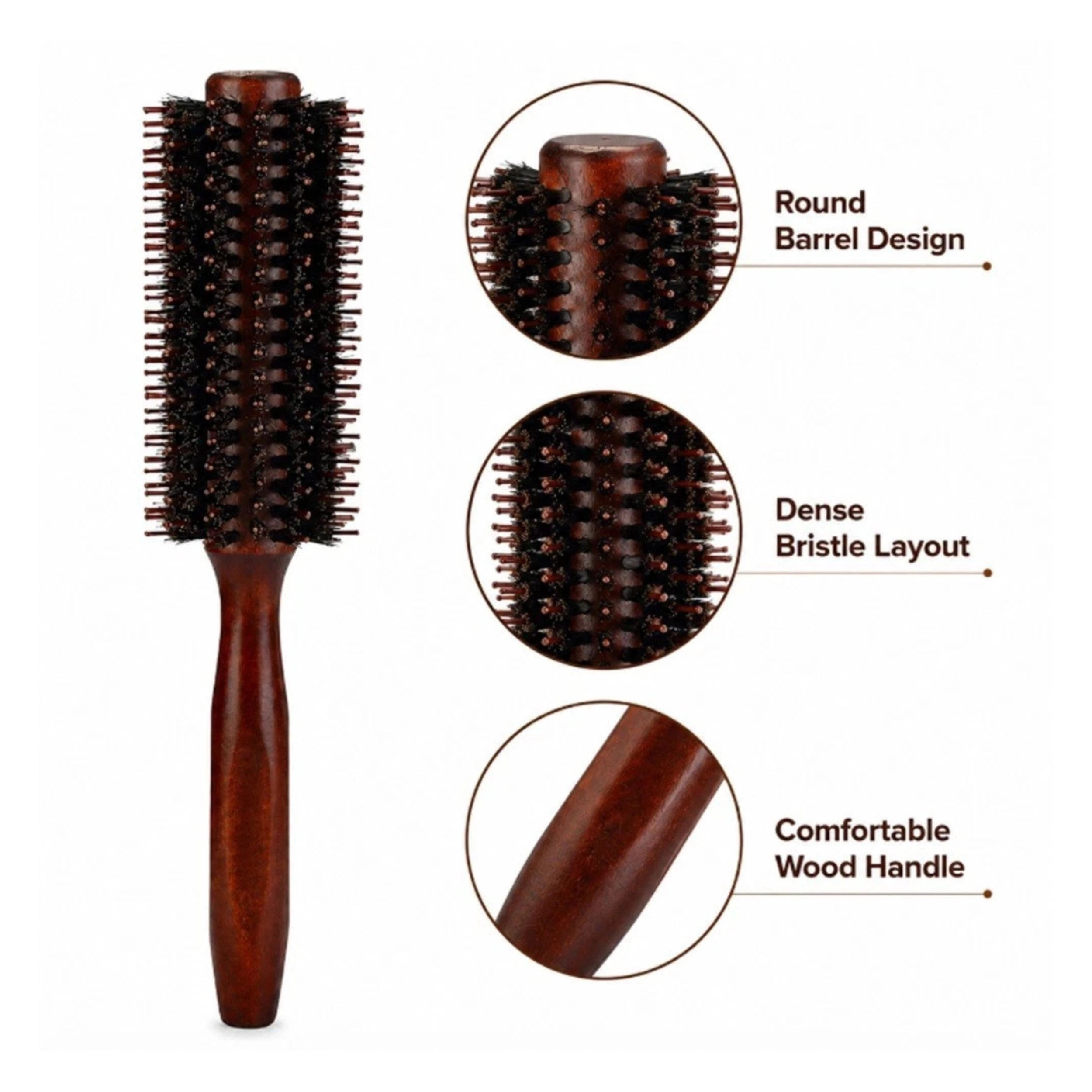 Home Collection 2.2-Inch Round Bristle Hair Brush with Wooden Handle