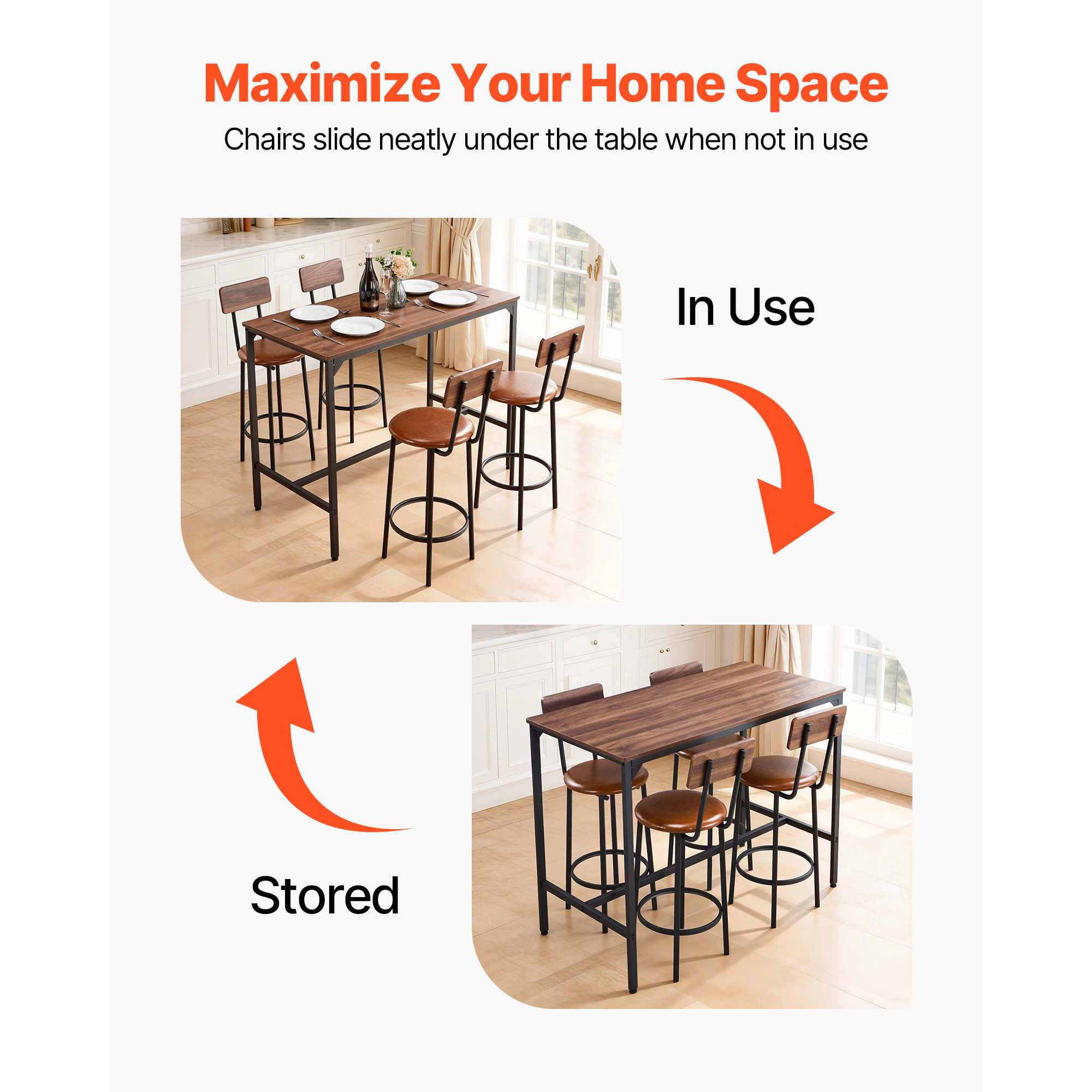 HONGGE Bar Tables with Rounded Edge Design for Living Room Dining Room Kitchen Black